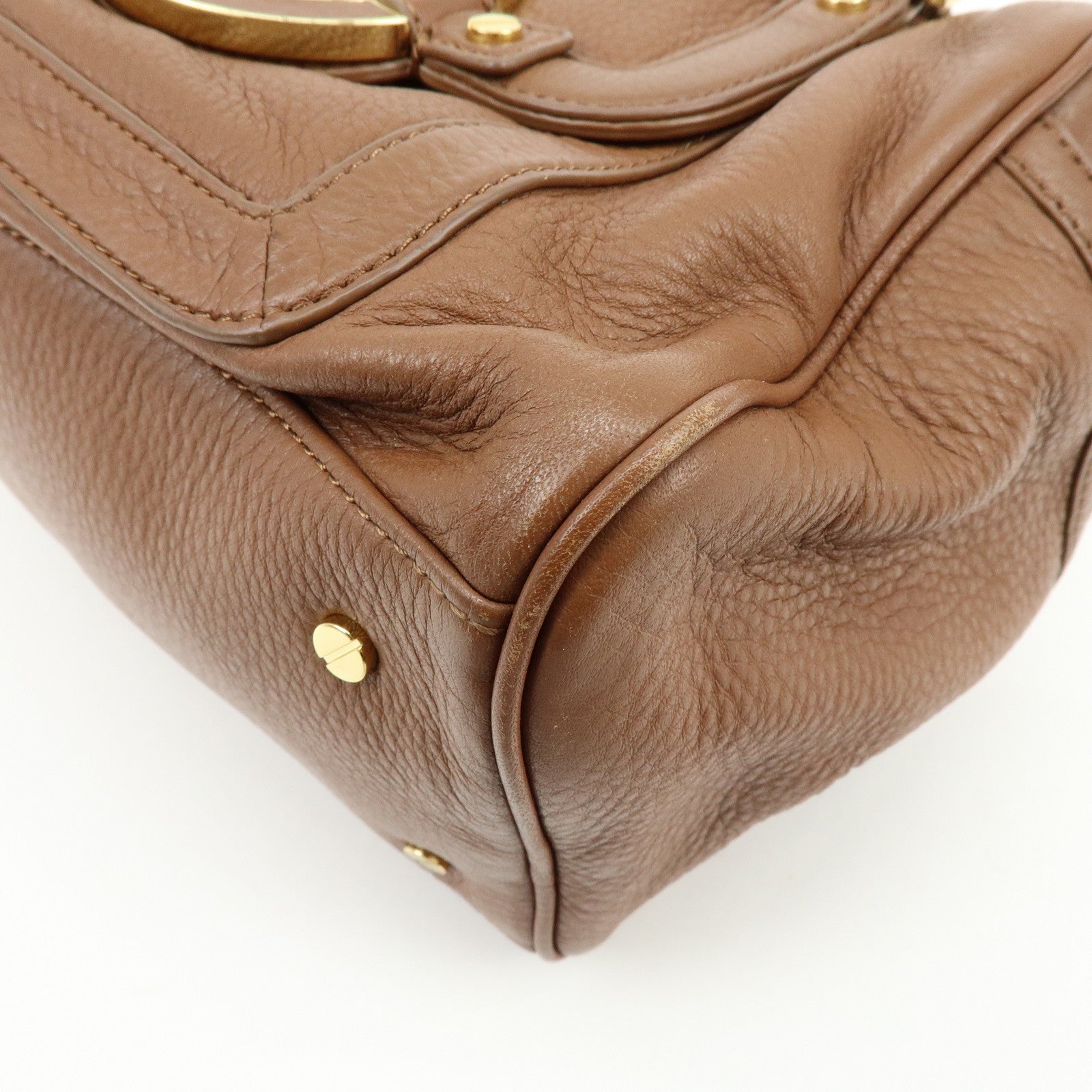 TORY BURCH Double T Leather 2Way Bag Hand Bag Mini Boston Bag Brown