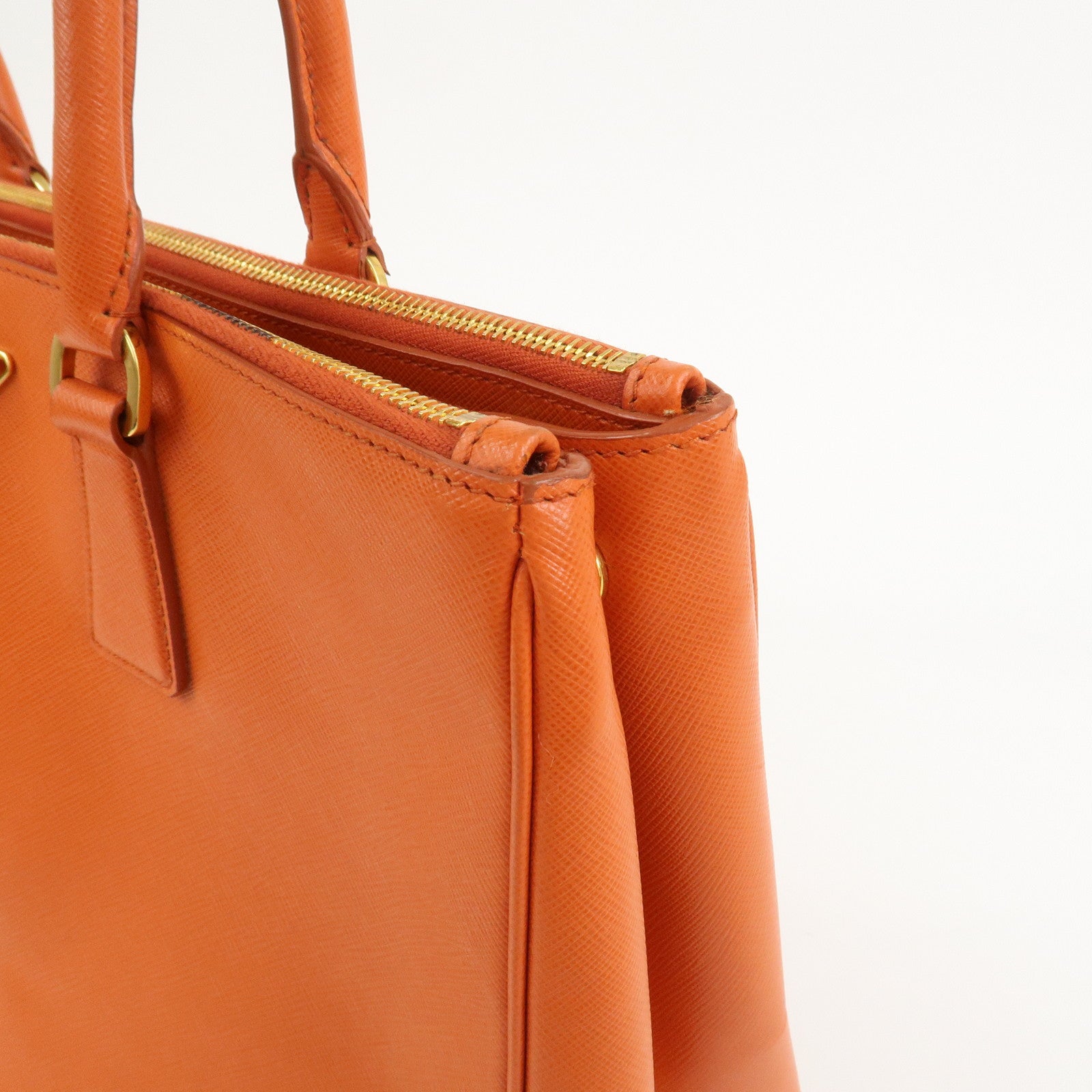 PRADA Triangle Logo Galleria 2Way Bag Hand Bag Orange BN1786