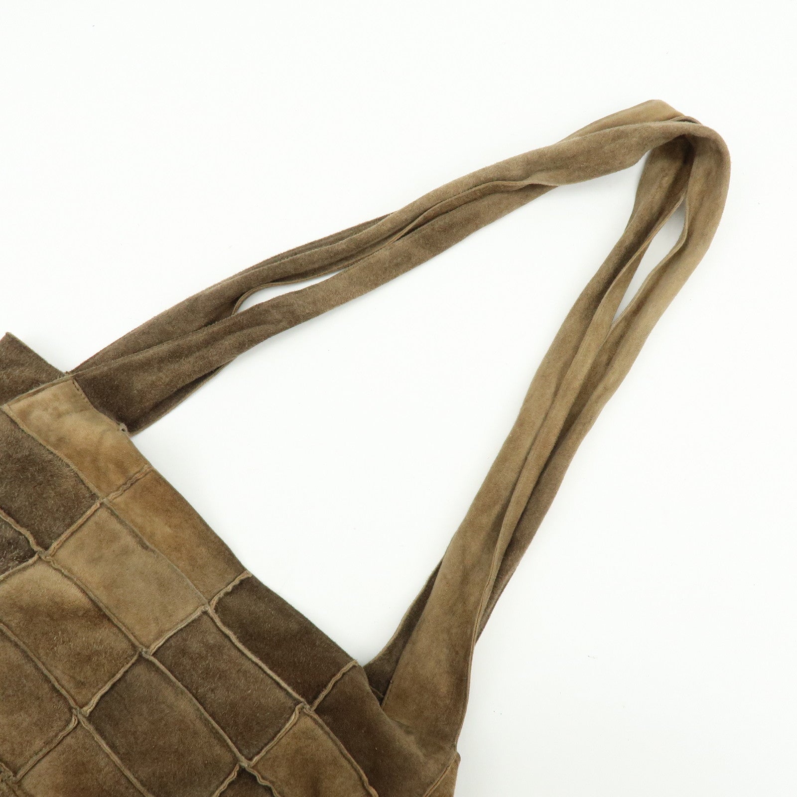 CHANEL Suede Patchwork Tote Bag Shoulder Bag Brown