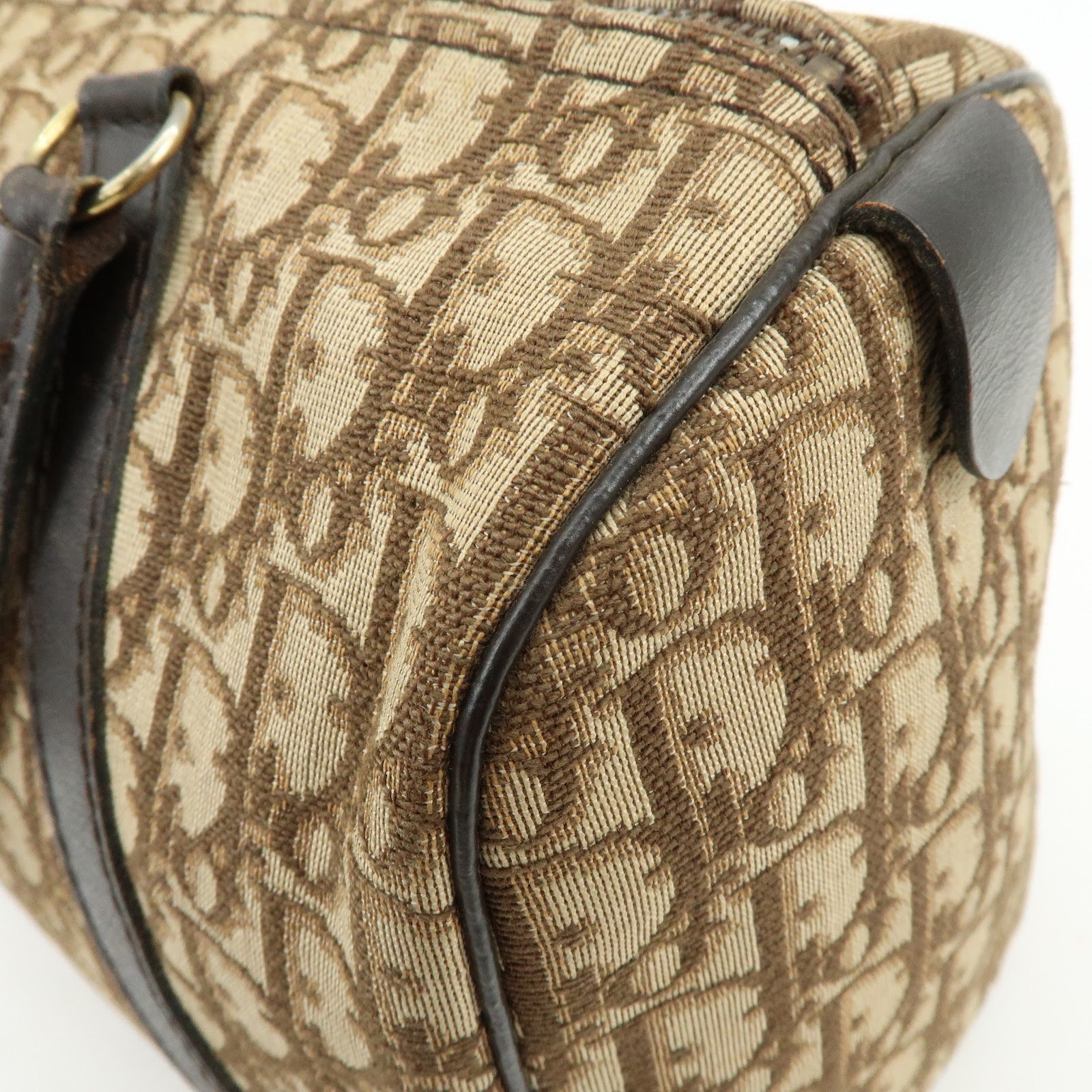Christian Dior Trotter Jacquard Canvas Leather Boston Bag Brown