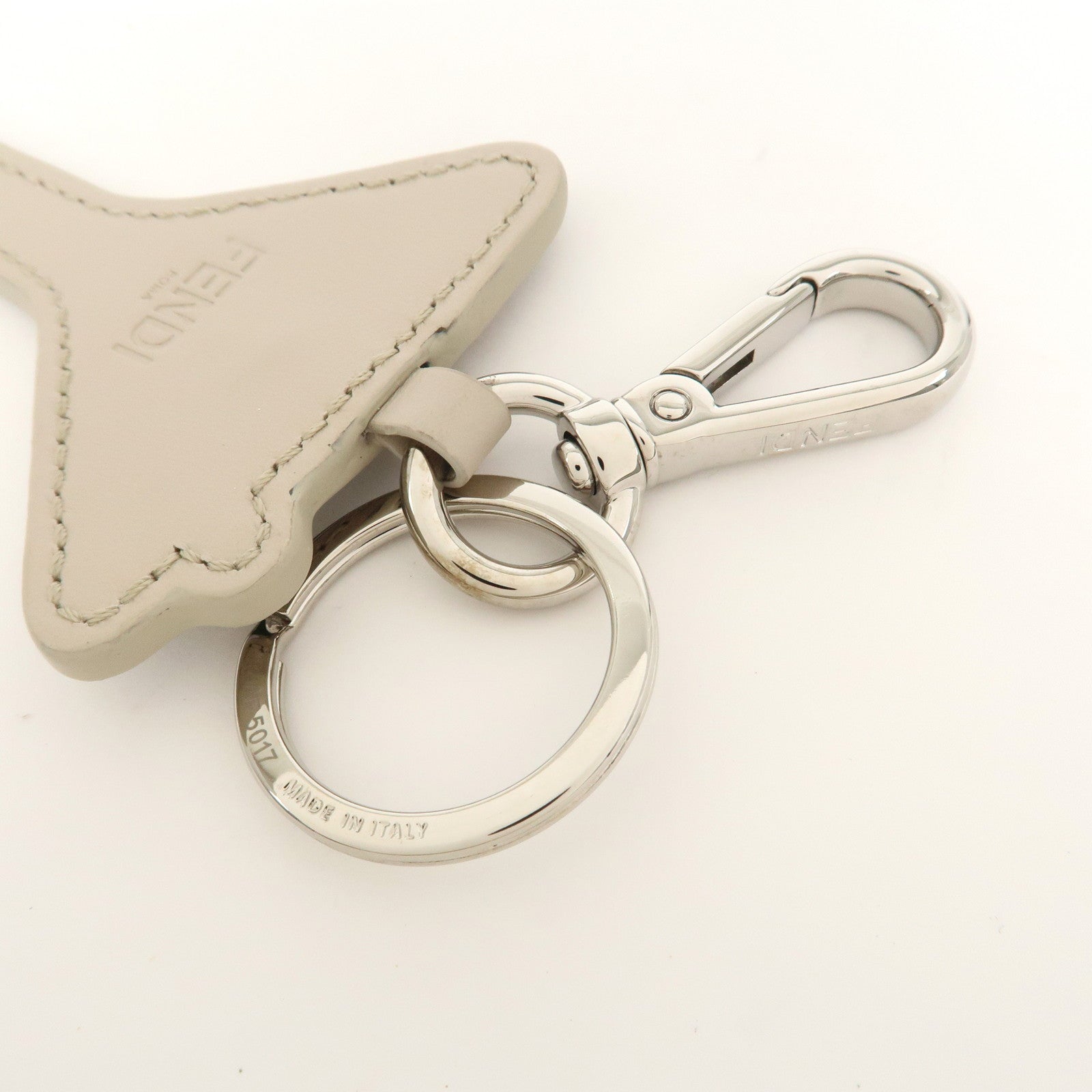 FENDI Logo Leather Martini Bag Charm Key Chain Key Charm Gray