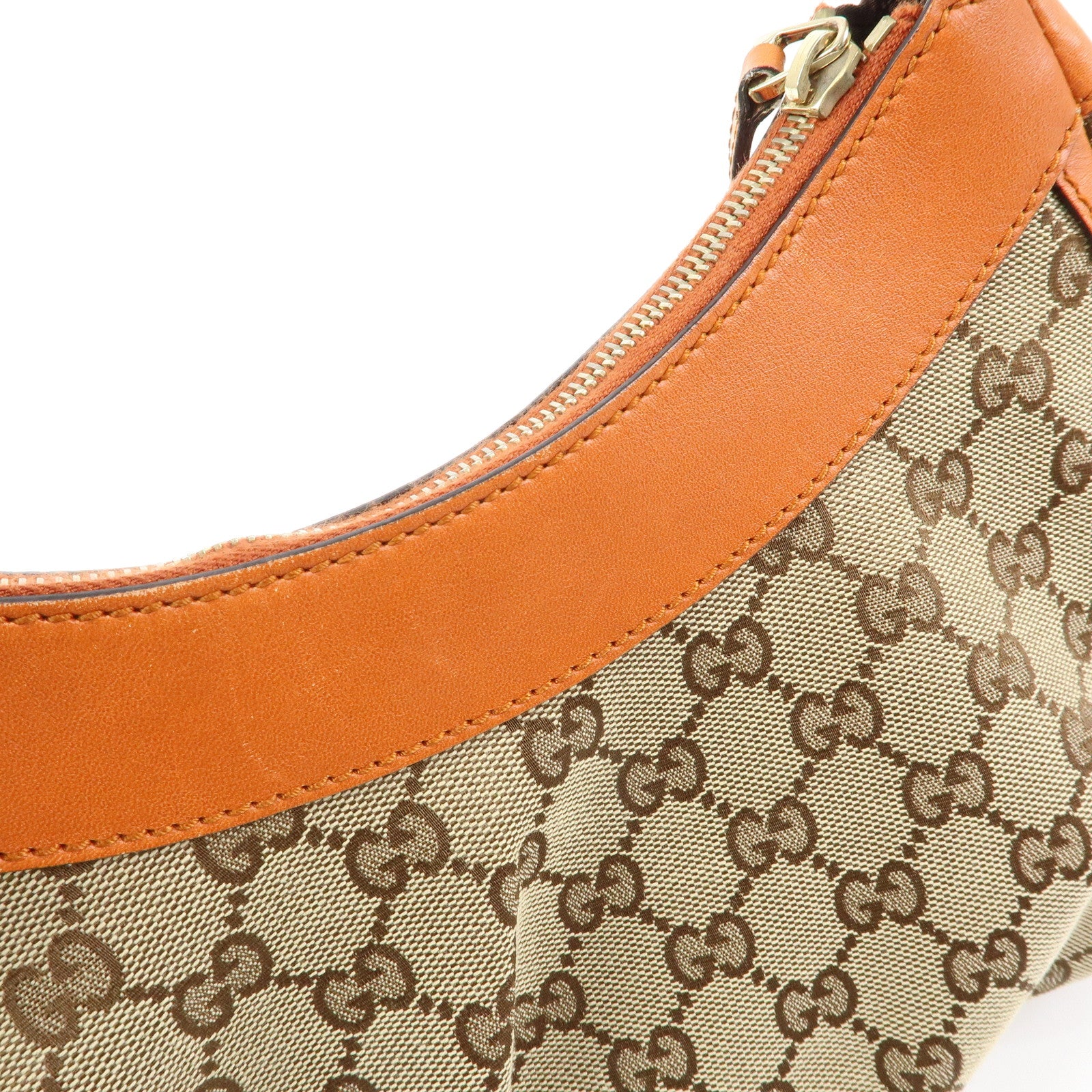 GUCCI Abbey GG Canvas Leather Shoulder Bag Beige Orange 190525