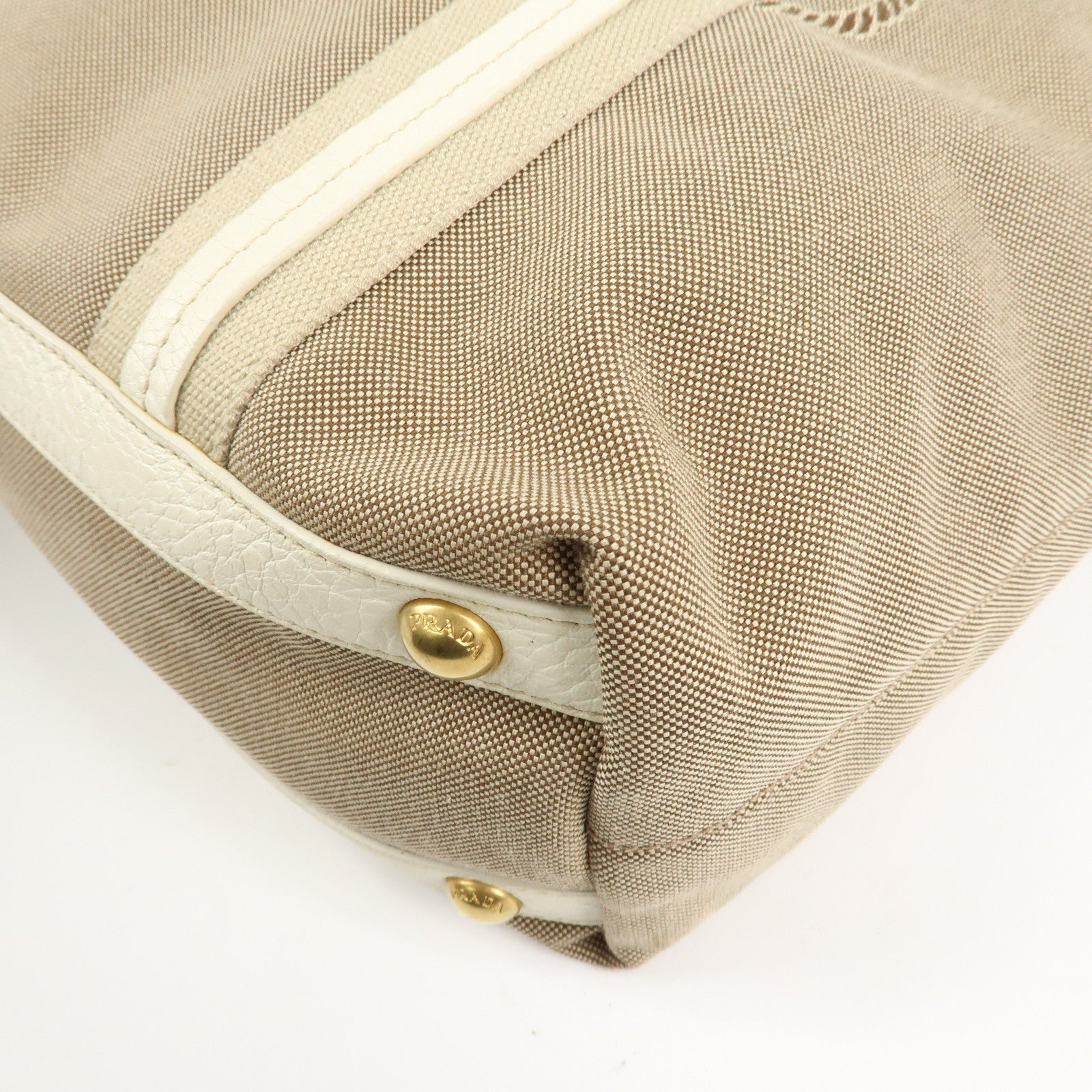 PRADA Nylon Jacquard 2Way Tote Shoulder Bag Beige BN1452 Used