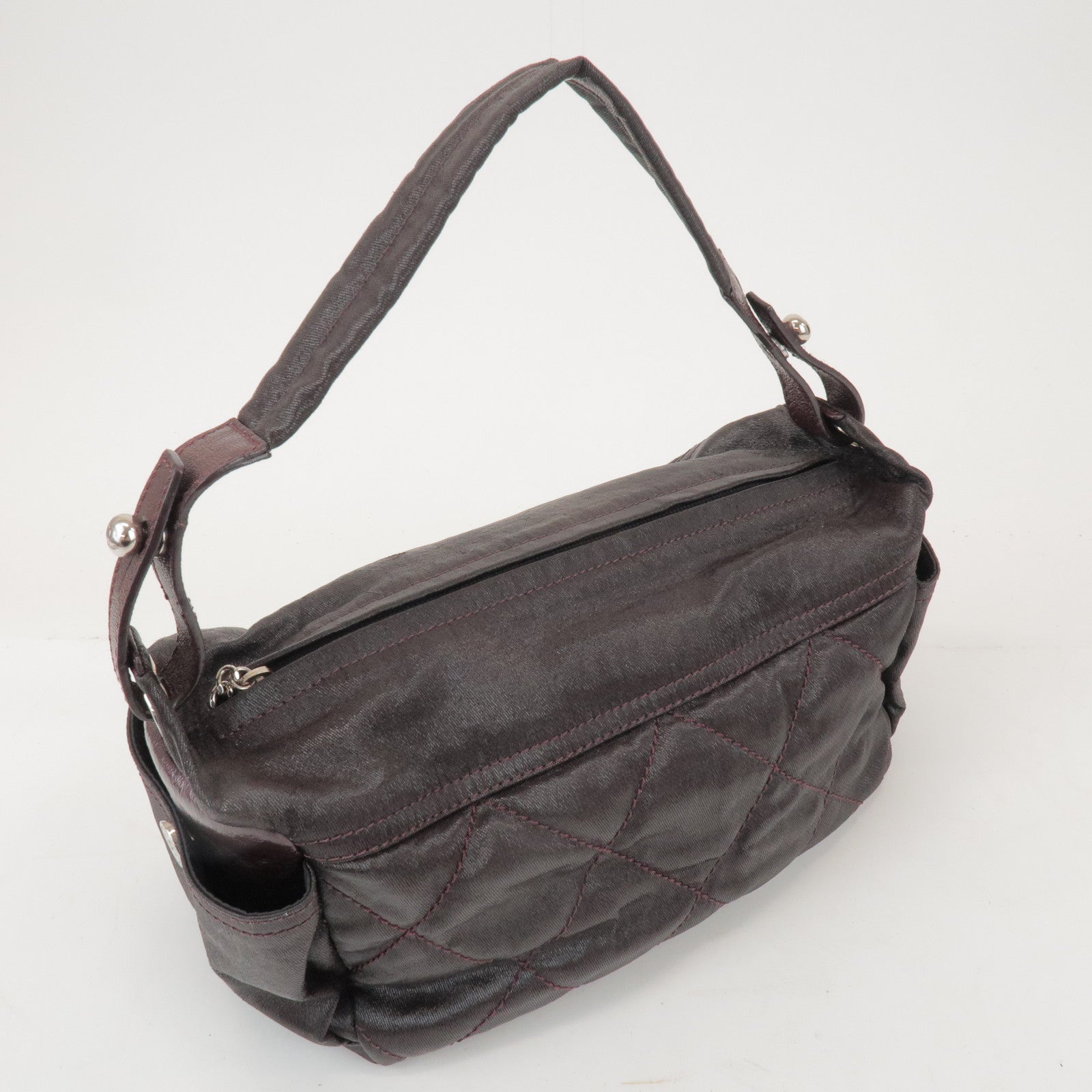 CHANEL Biarritz PVC Coated Canvas Calf Leather Shoulder Bag A34205