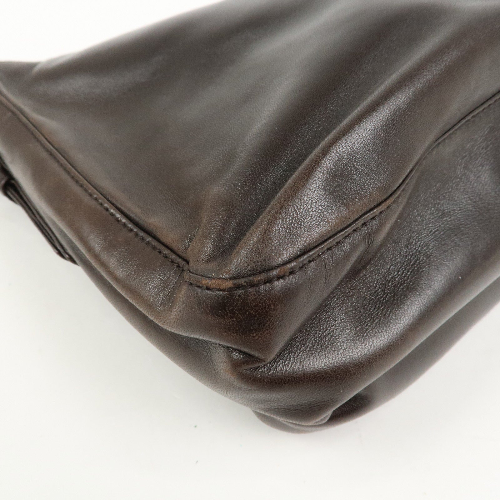 PRADA Logo Suede Leather Plastic Chain Shoulder Bag Brown