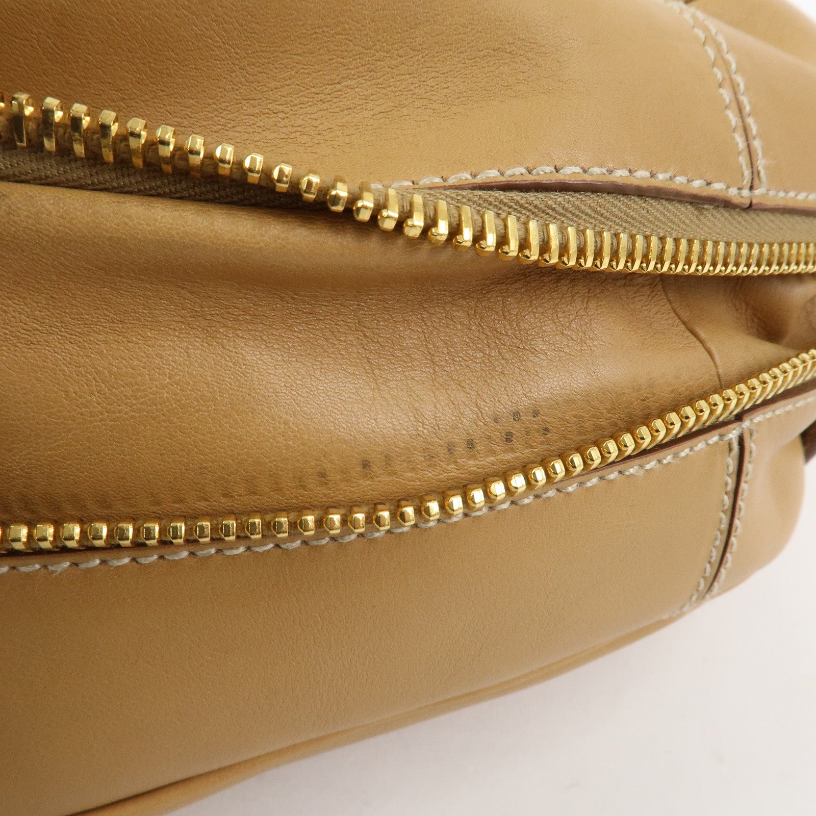 PRADA Triangle Logo Leather Shoulder Bag Hand Bag Camel