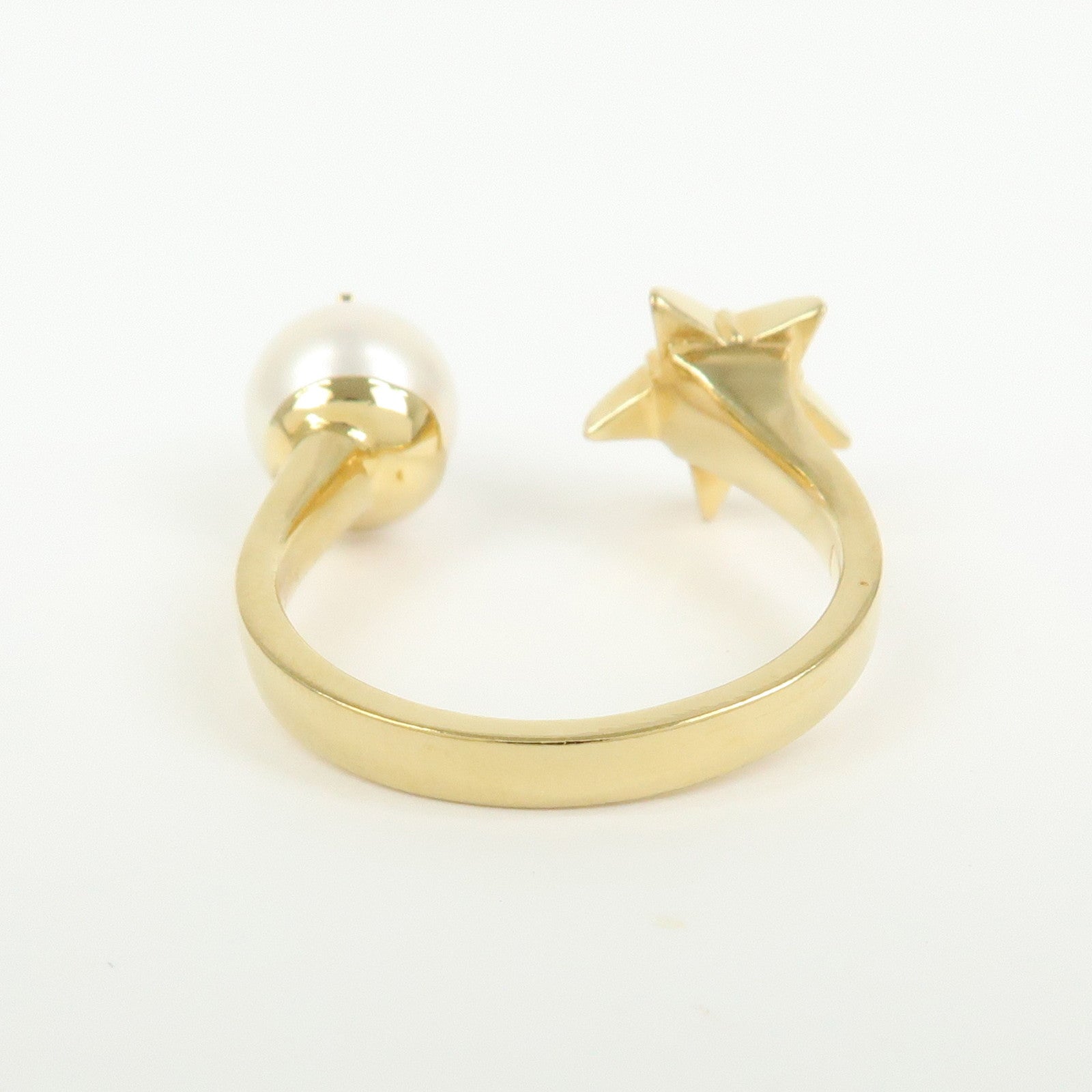 JIMMY CHOO Faux Pearl Crystal Metal Ring Gold Pearl White US8 EU56