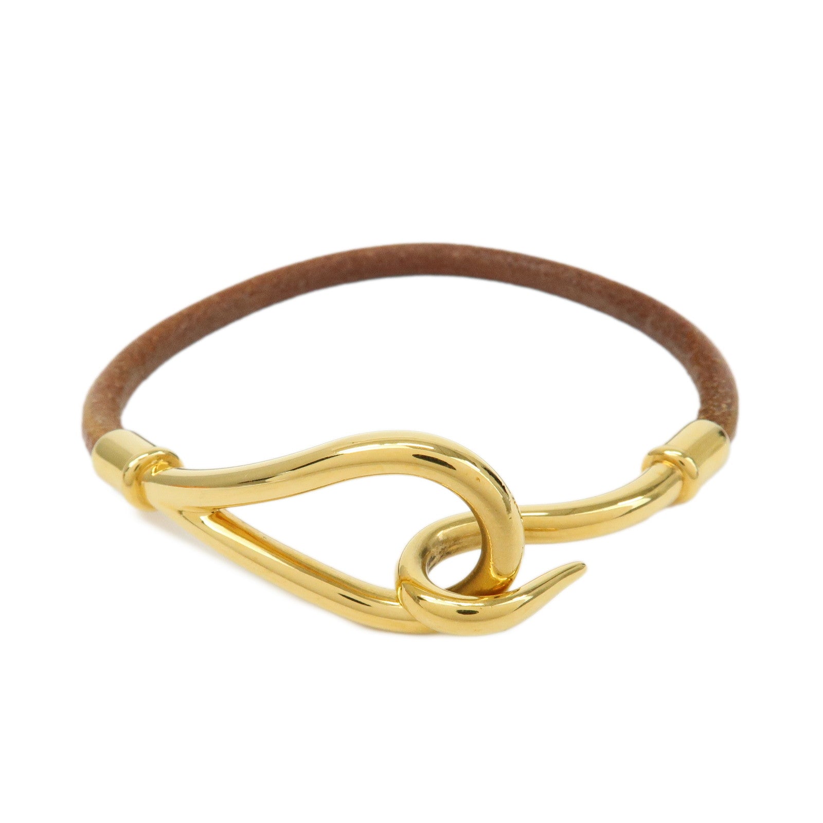 HERMES Jumbo Choker Leather Metal Bracelet Brown Gold