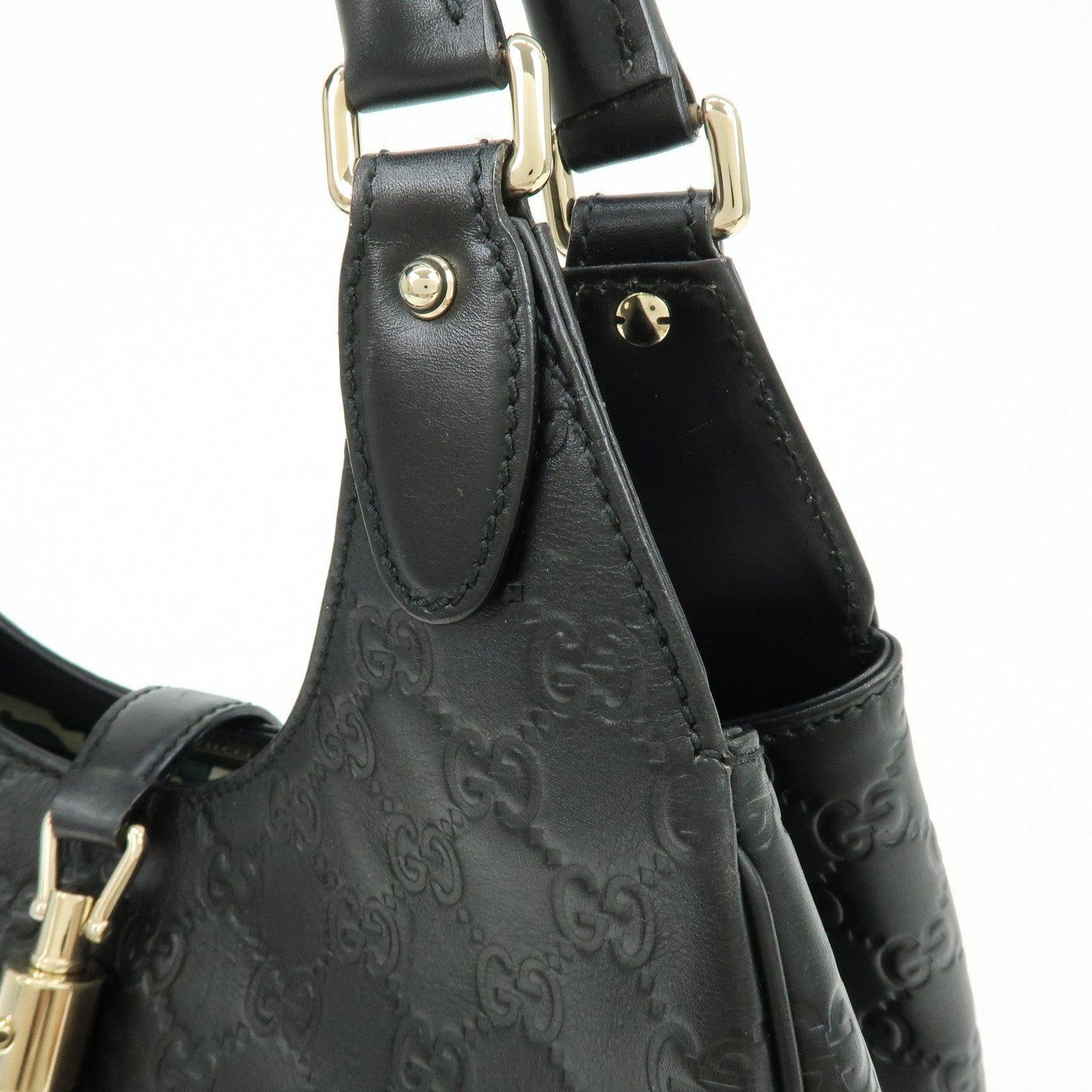 GUCCI Jackie Guccissima Leather Hand Bag Shoulder Bag Black 14819