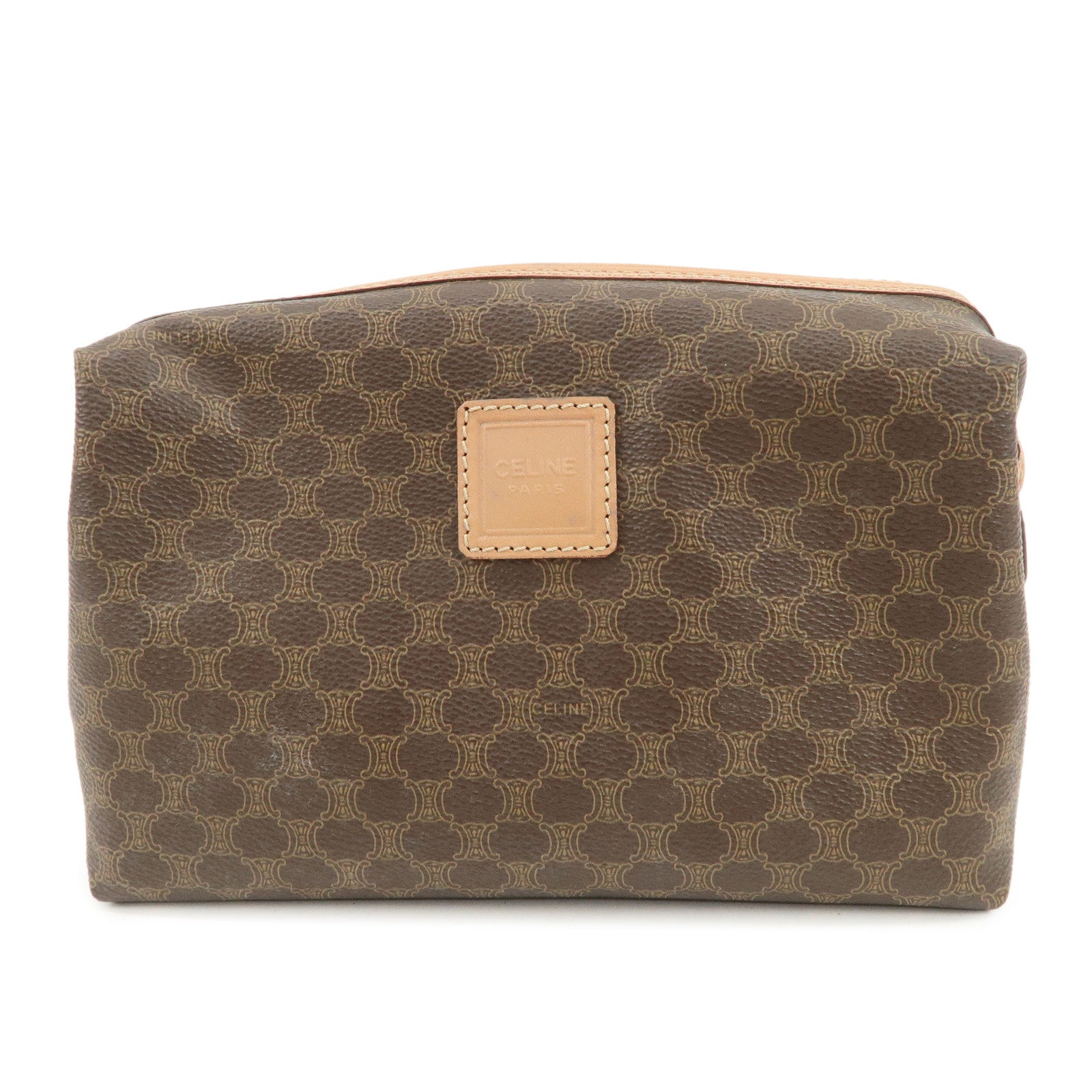 CELINE Macadam PVC Leather Pouch Cosmetic Pouch Brown