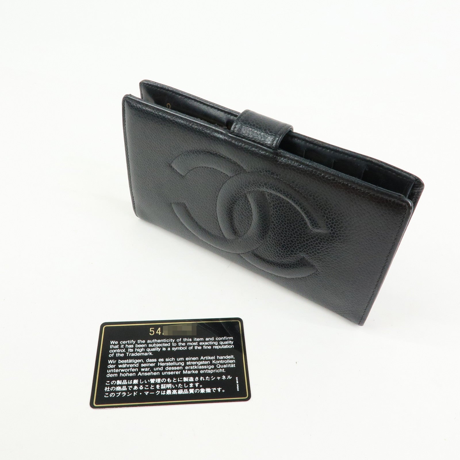 CHANEL COCO Mark Caviarskin Long Wallet Black