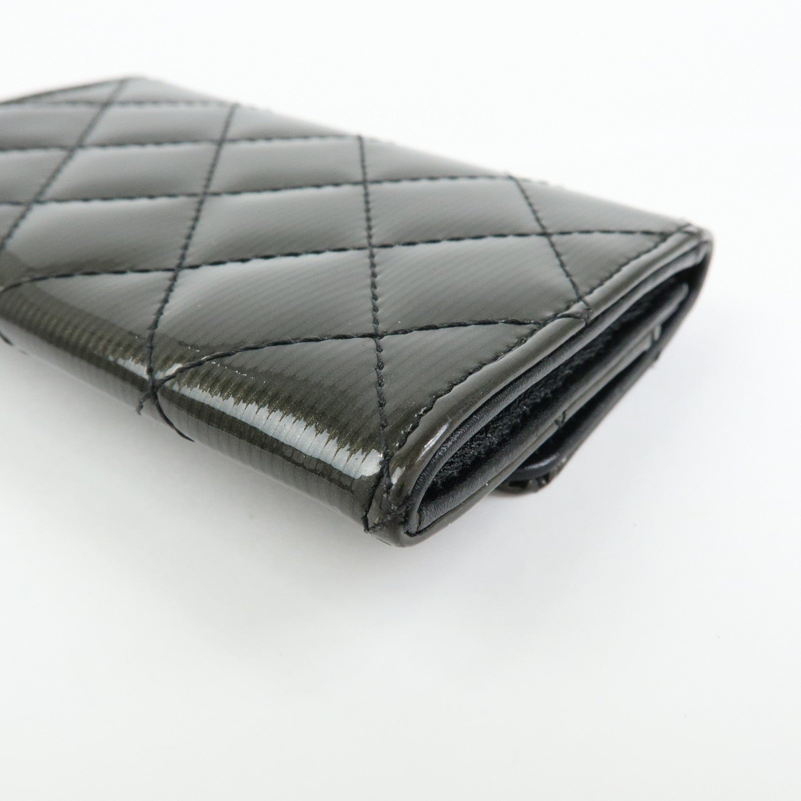 CHANEL COCO Mark Matelasse Patent Leather Card Case Black