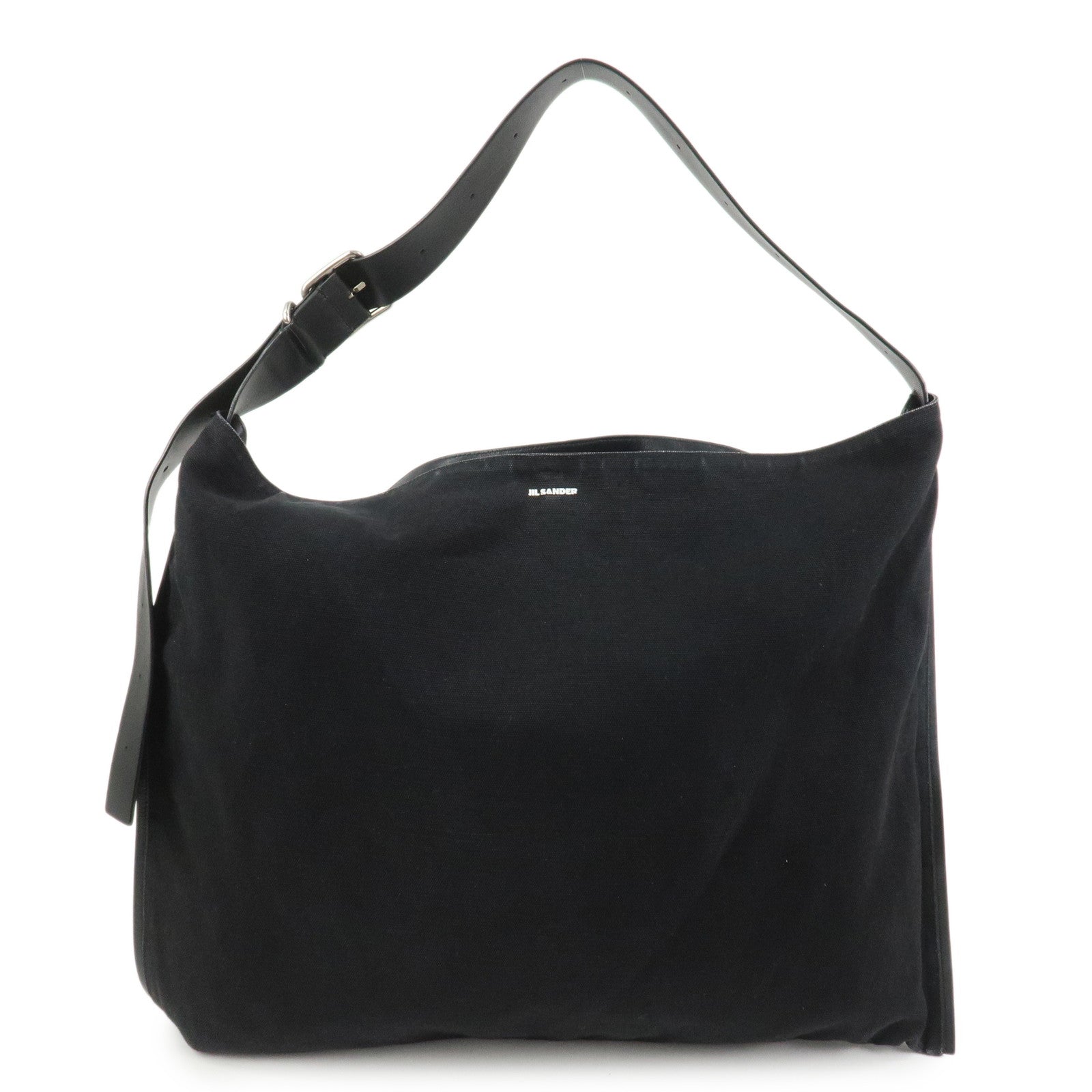JIL SANDER Canvas Leather Shoulder Bag Crossbody Bag Black
