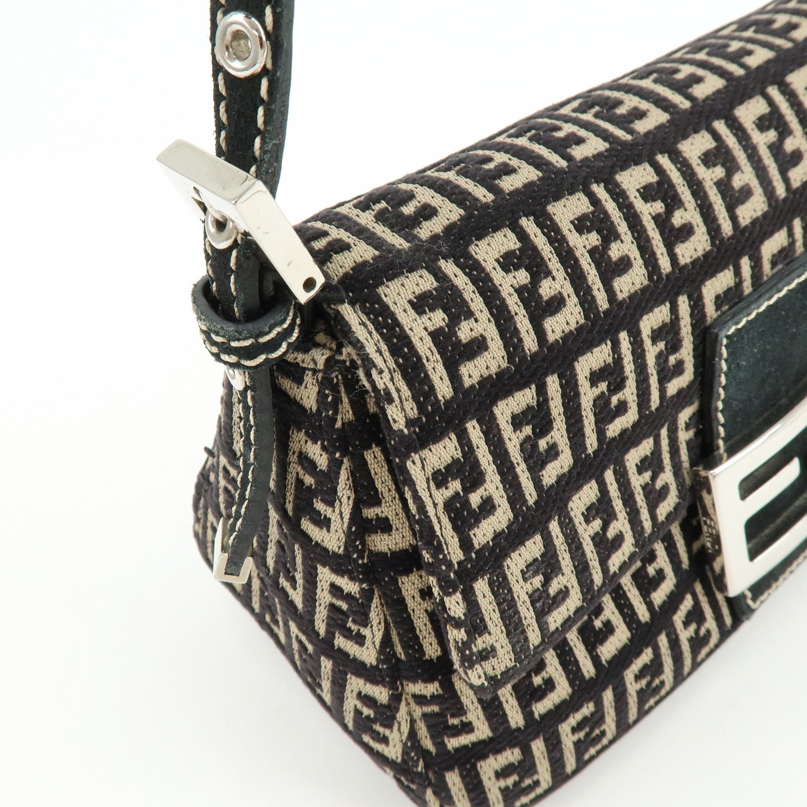 FENDI Mini Mamma Baguette Zucchino Canvas Shoulder Bag 8BR180