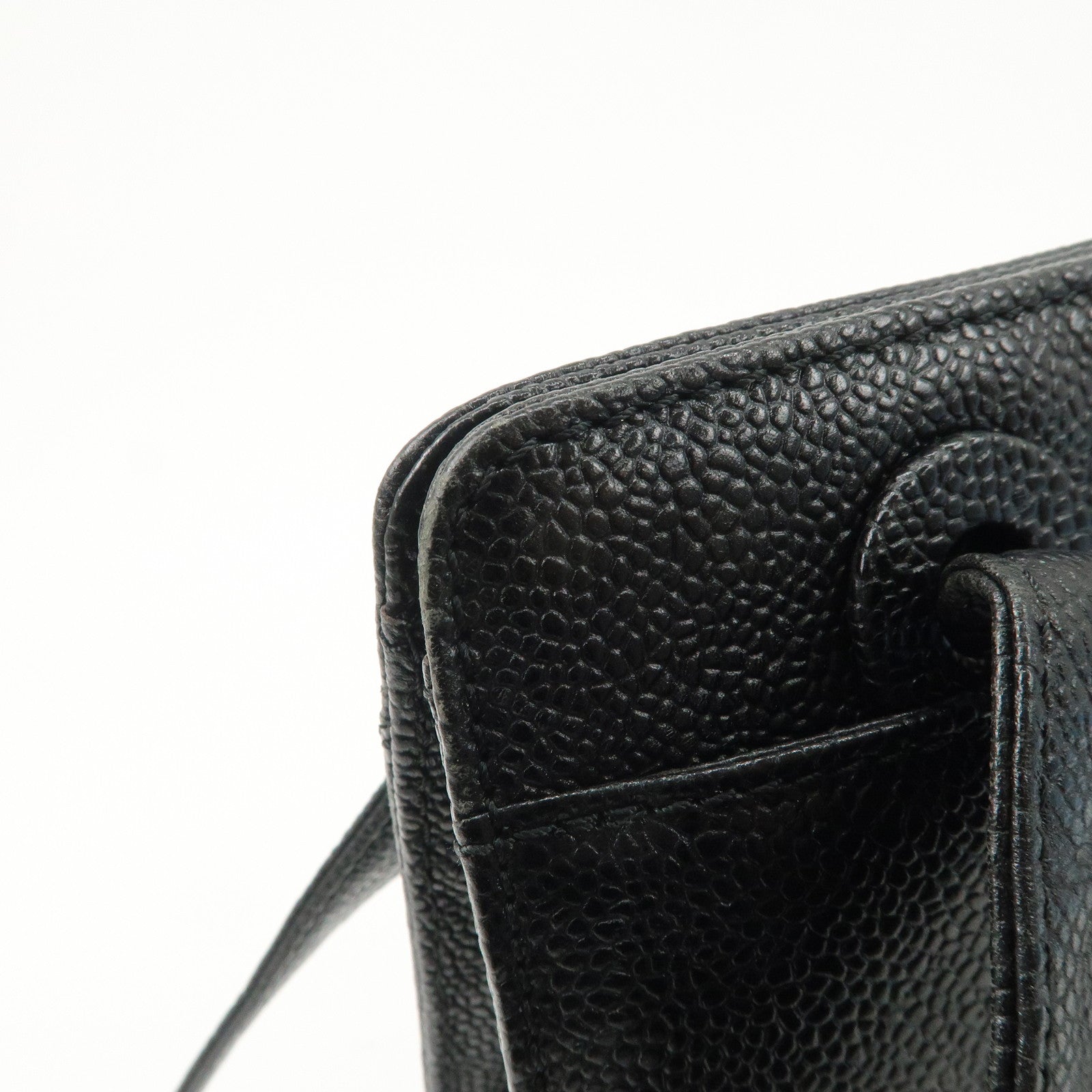 CHANEL Caviarskin Tote Bag Shoulder Bag Black Gold HDW Used