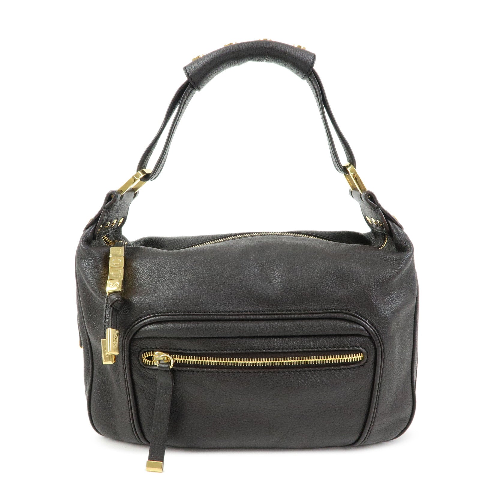 TOD'S  Leather Shoulder Bag Hand Bag Dark Brown