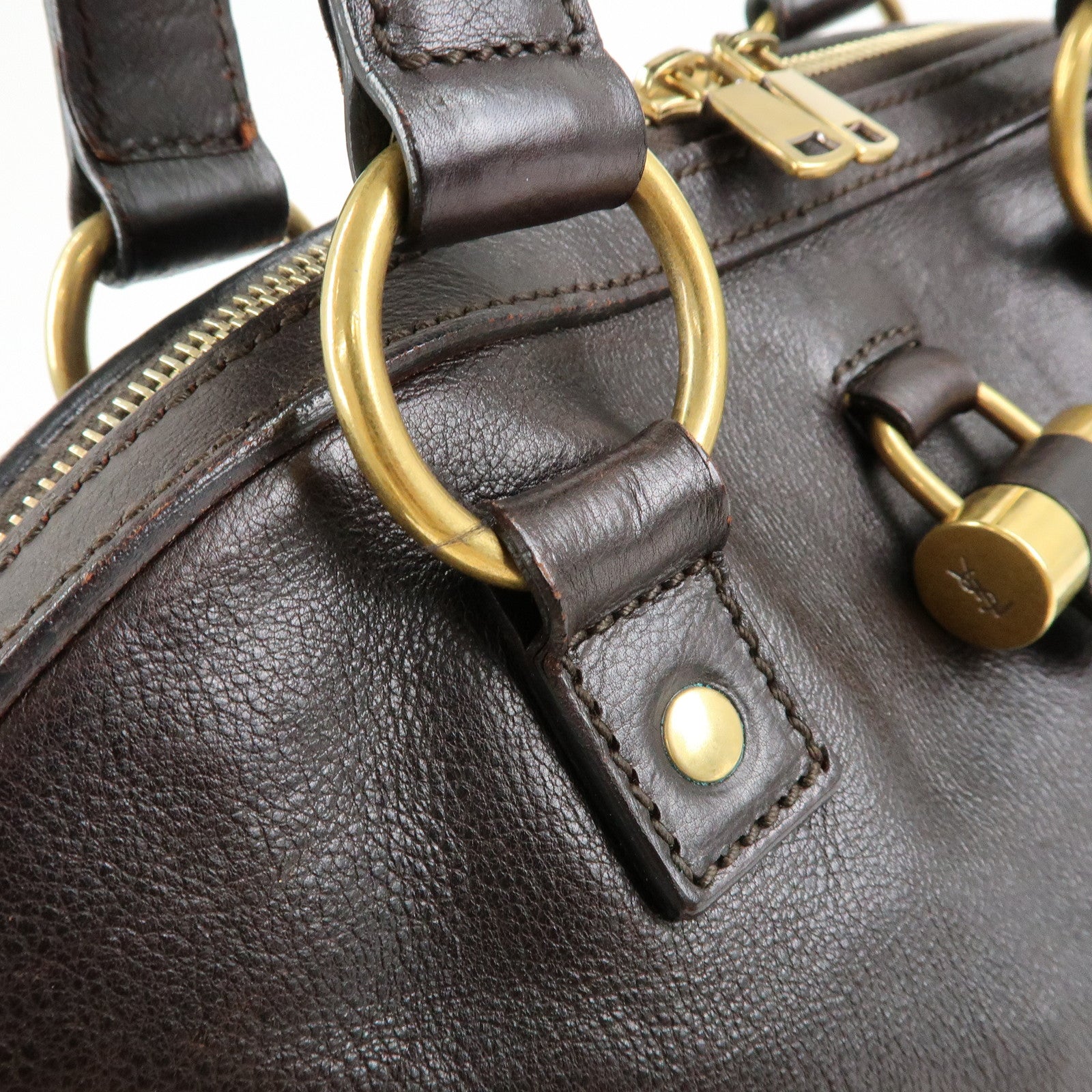 SAINT LAURENT PARIS Muse Leather Hand Bag Shoulder Bag Dark Brown
