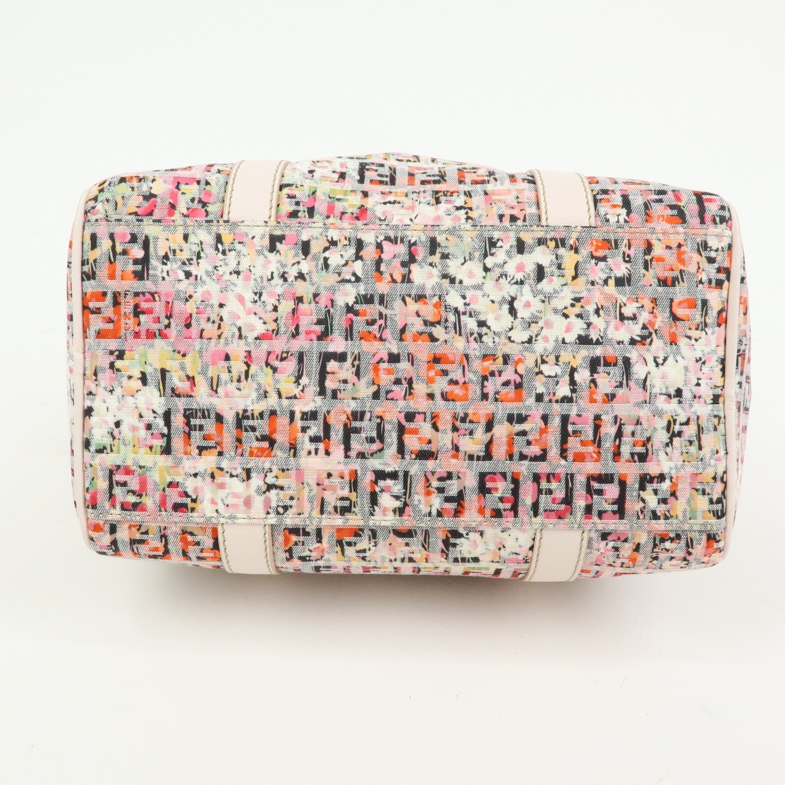 FENDI Zucchino Flower Print Canvas Leather Boston Bag Pink 8BL068