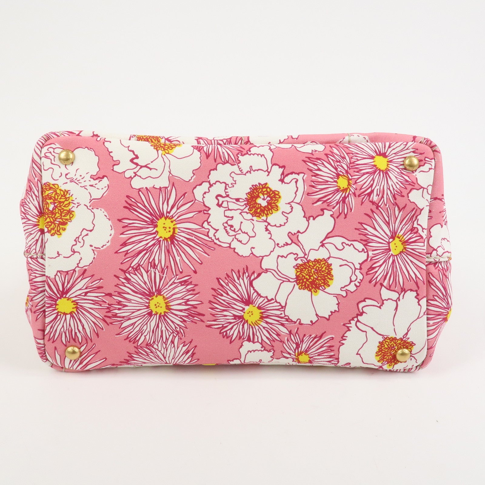 PRADA Canapa Canvas 2Way Bag Hand Bag Flower Print Pink