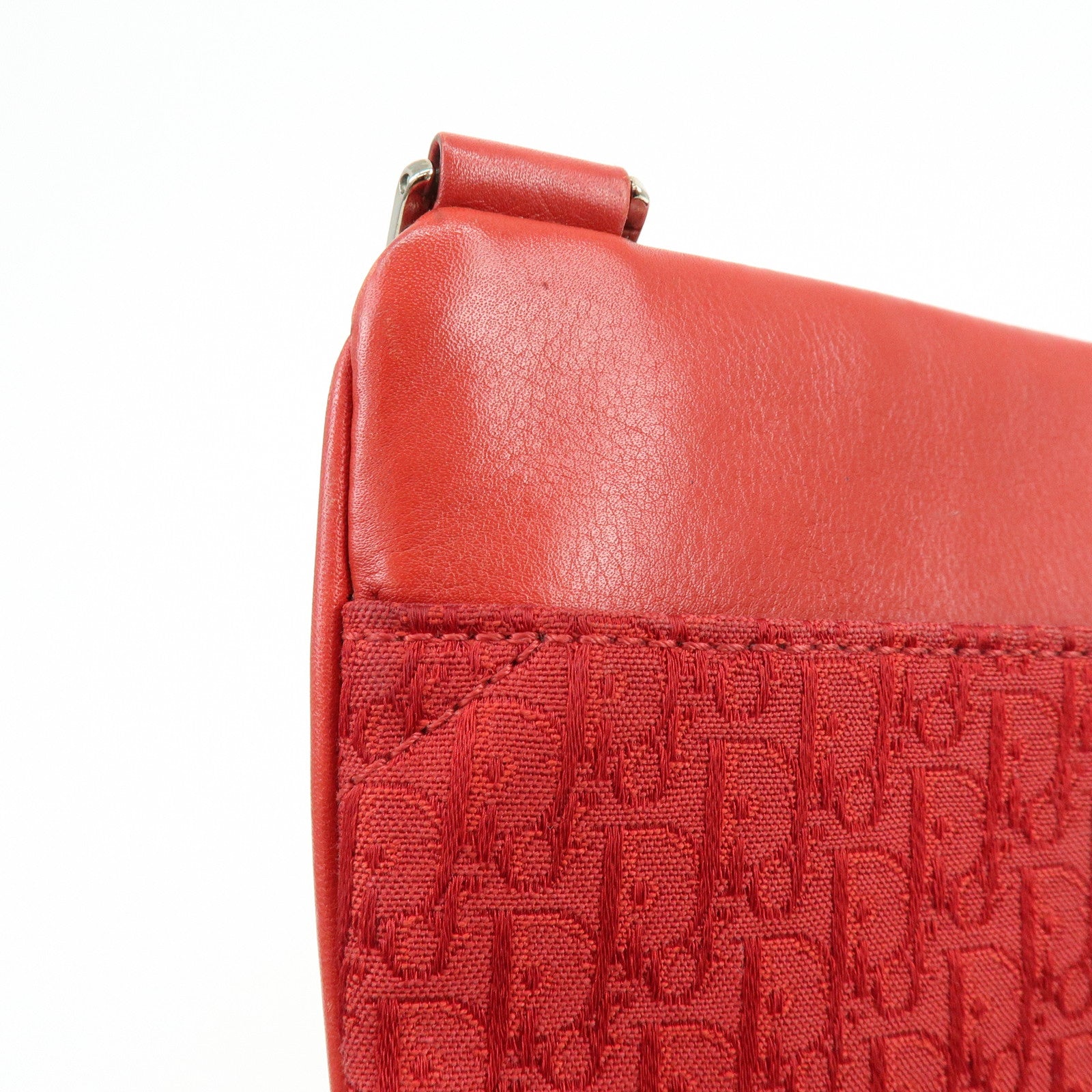 Christian Dior Trotter Jacguard Canvas Leather Shoulder Bag Red