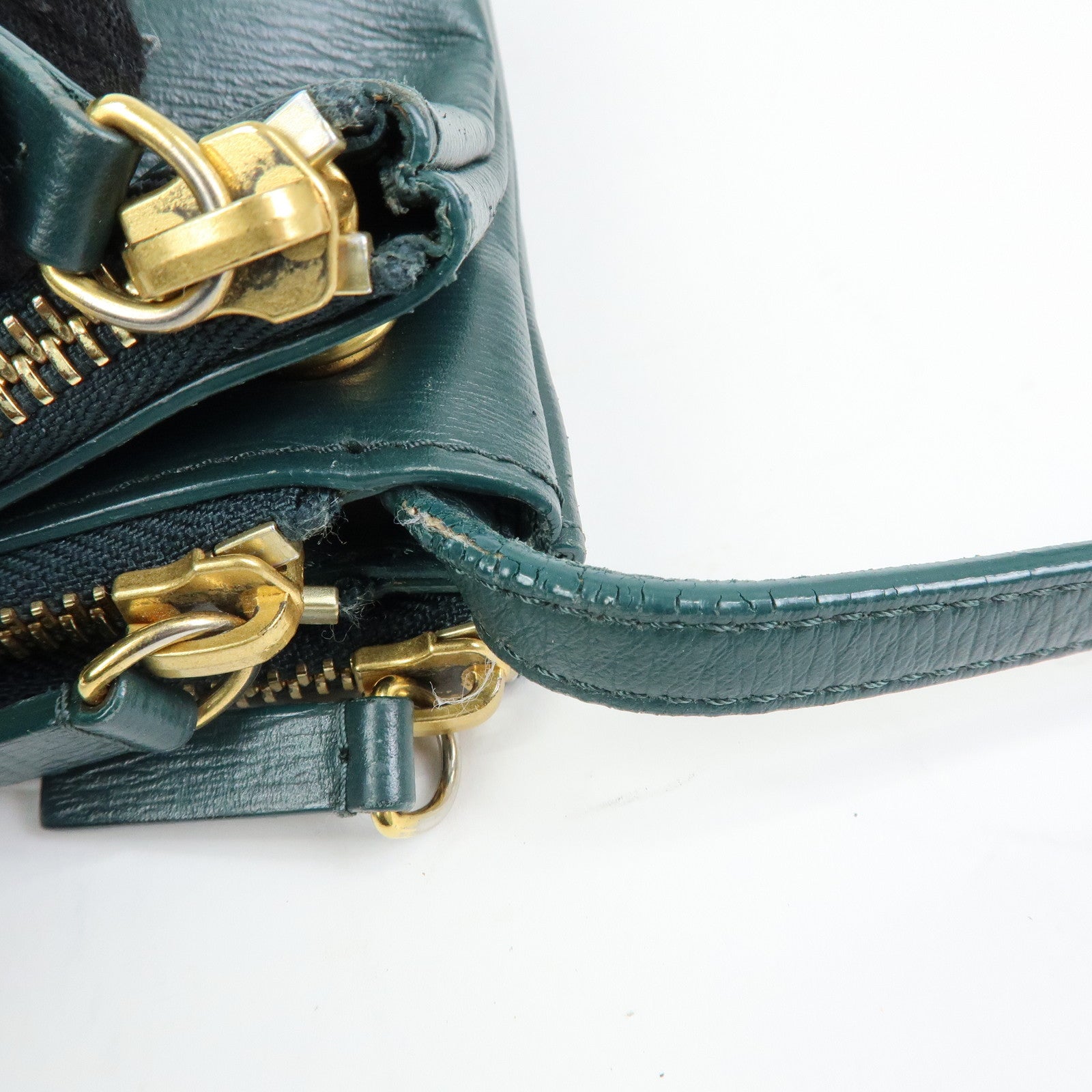 CELINE Trio Leather Shoulder Bag Three Detachable Pouch Dark Green