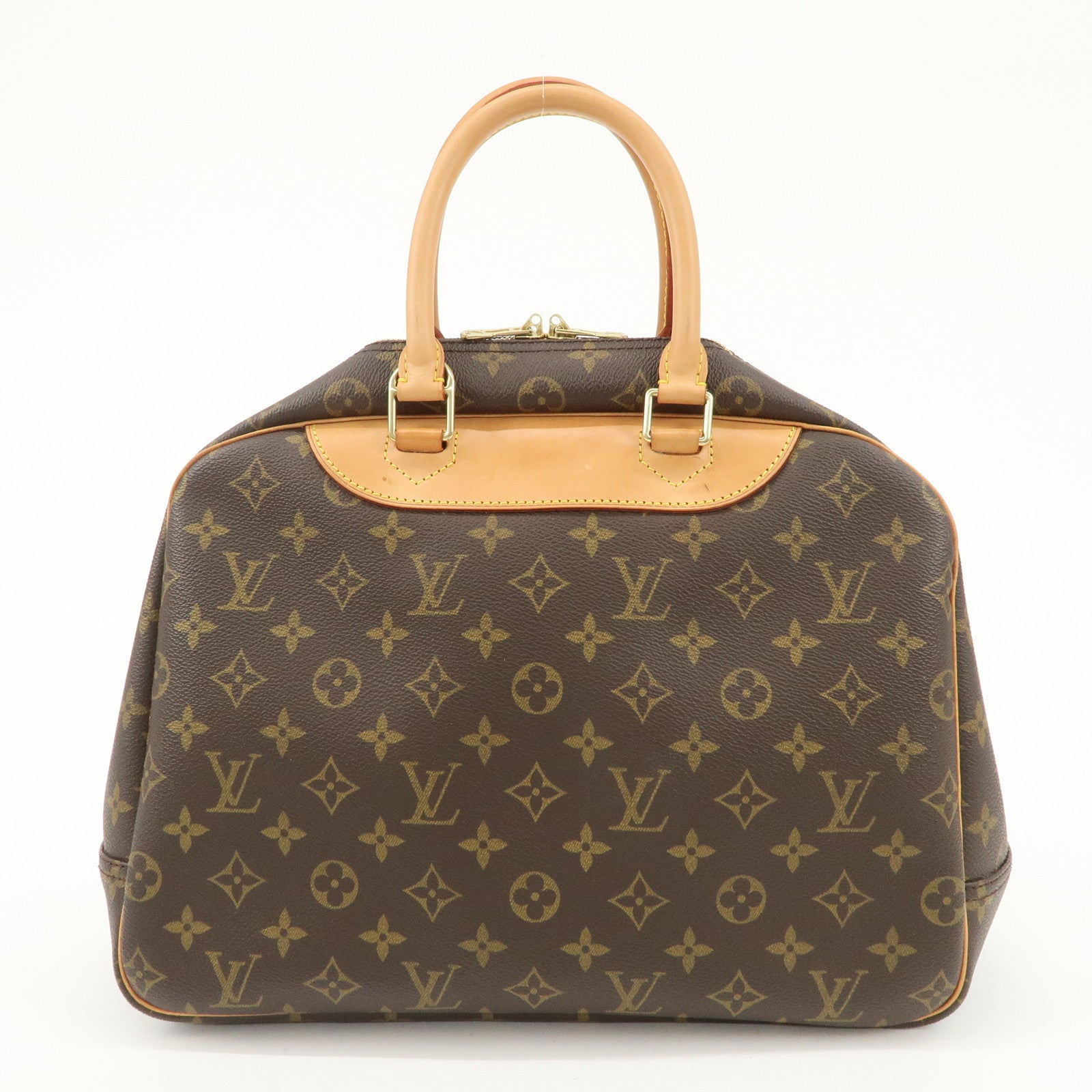 Louis Vuitton Leather Canvas Monogram Deauville Hand Bag Boston Bag Brown Gold Hardware M47270