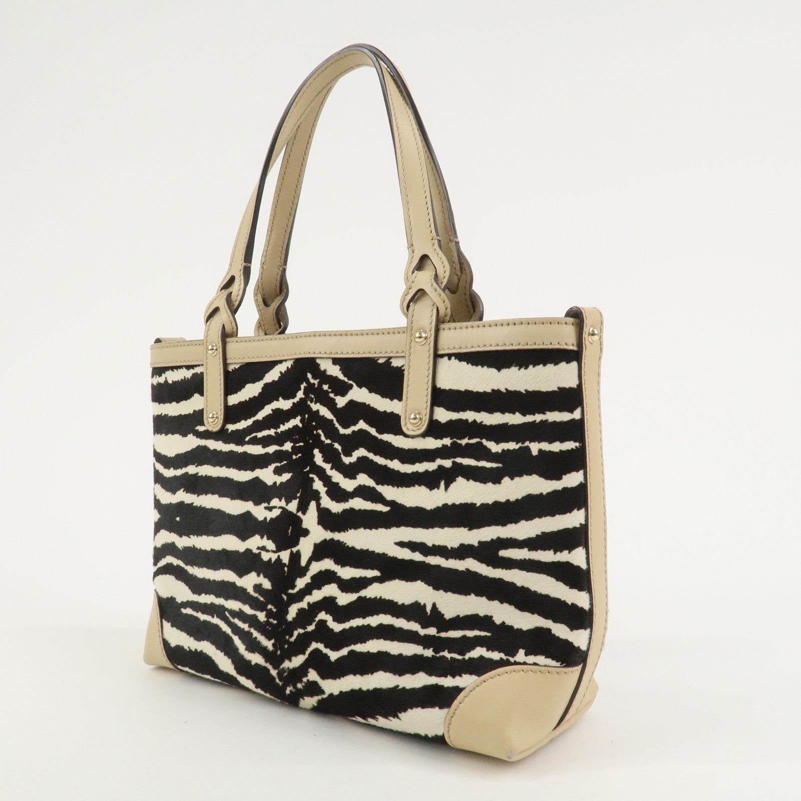 GUCCI Pony Hair Leather Shoulder Bag Hand Bag Beige Black 269878