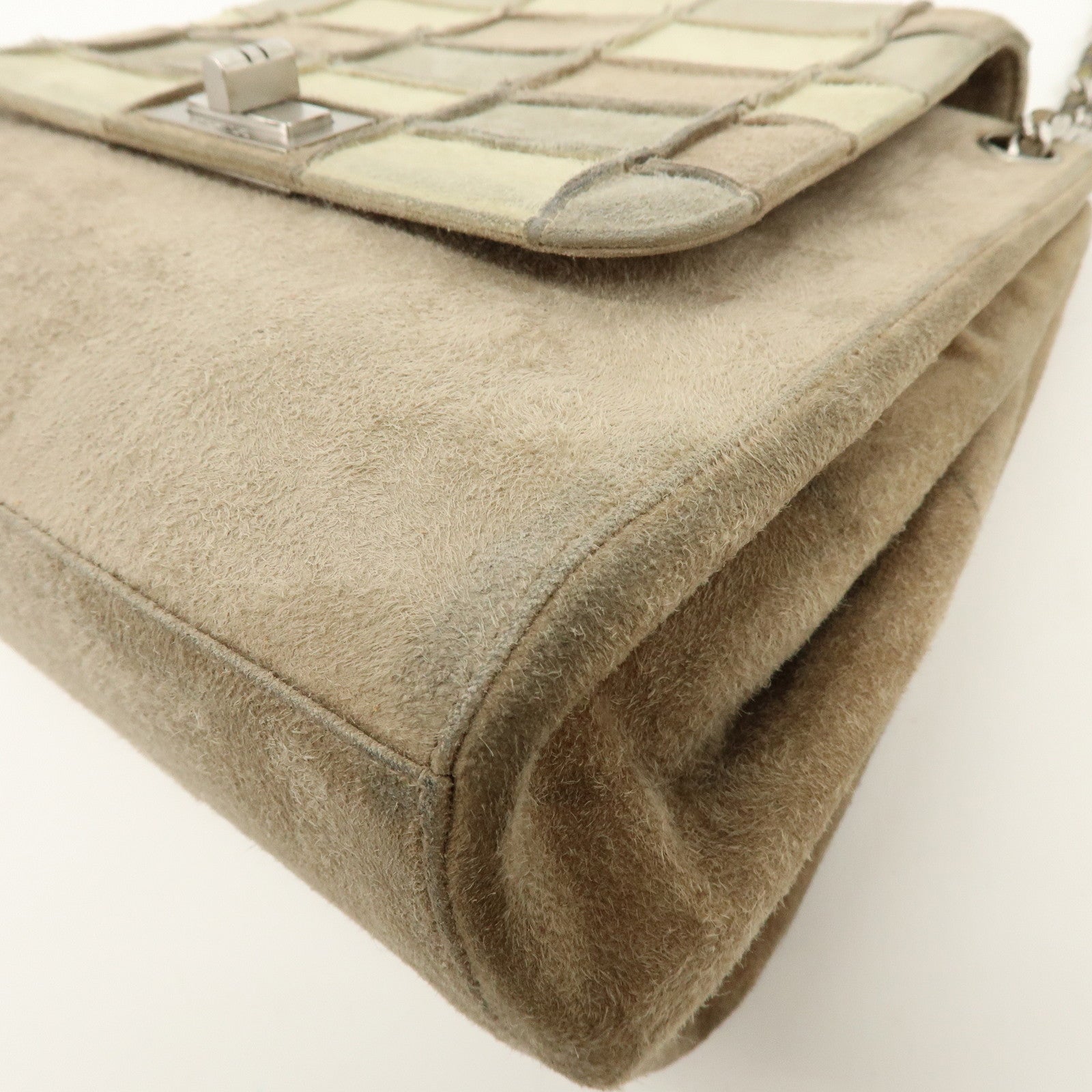 CHANEL Chocolate Bar Chanel 2.55 Suede Chain Shoulder Bag Beige