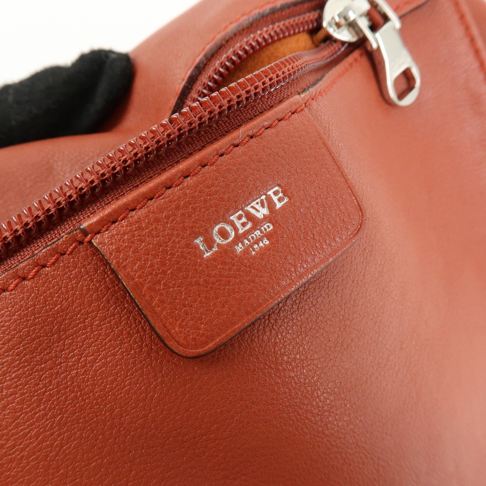 LOEWE Anagram Calf Leather Shoulder Bag Red Brown