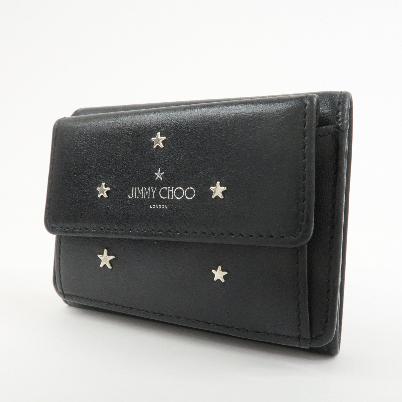 JIMMY CHOO Studs Leather Tri-Fold Compact Wallet Black