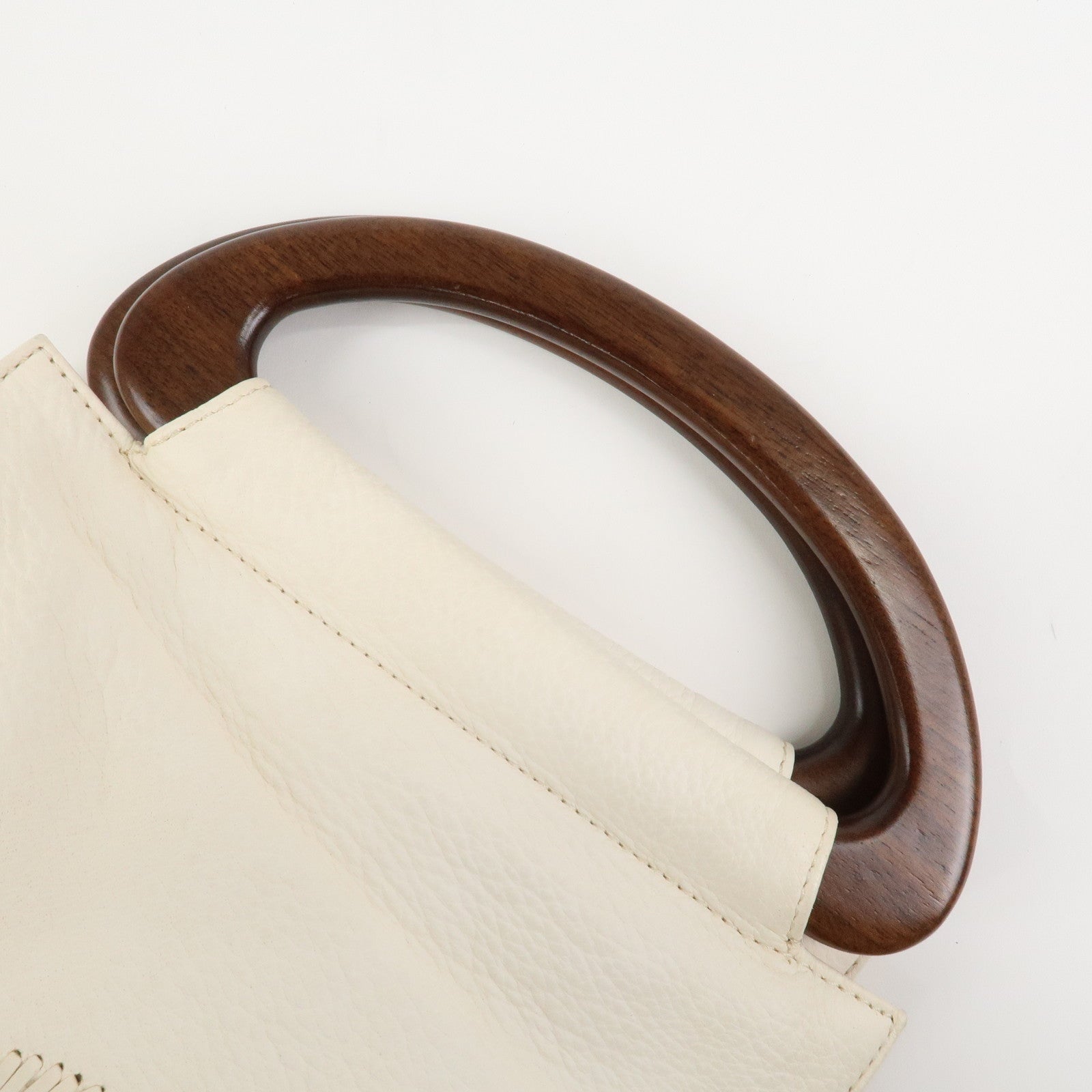CHANEL COCO Mark Leather Wood Hand Bag Ivory
