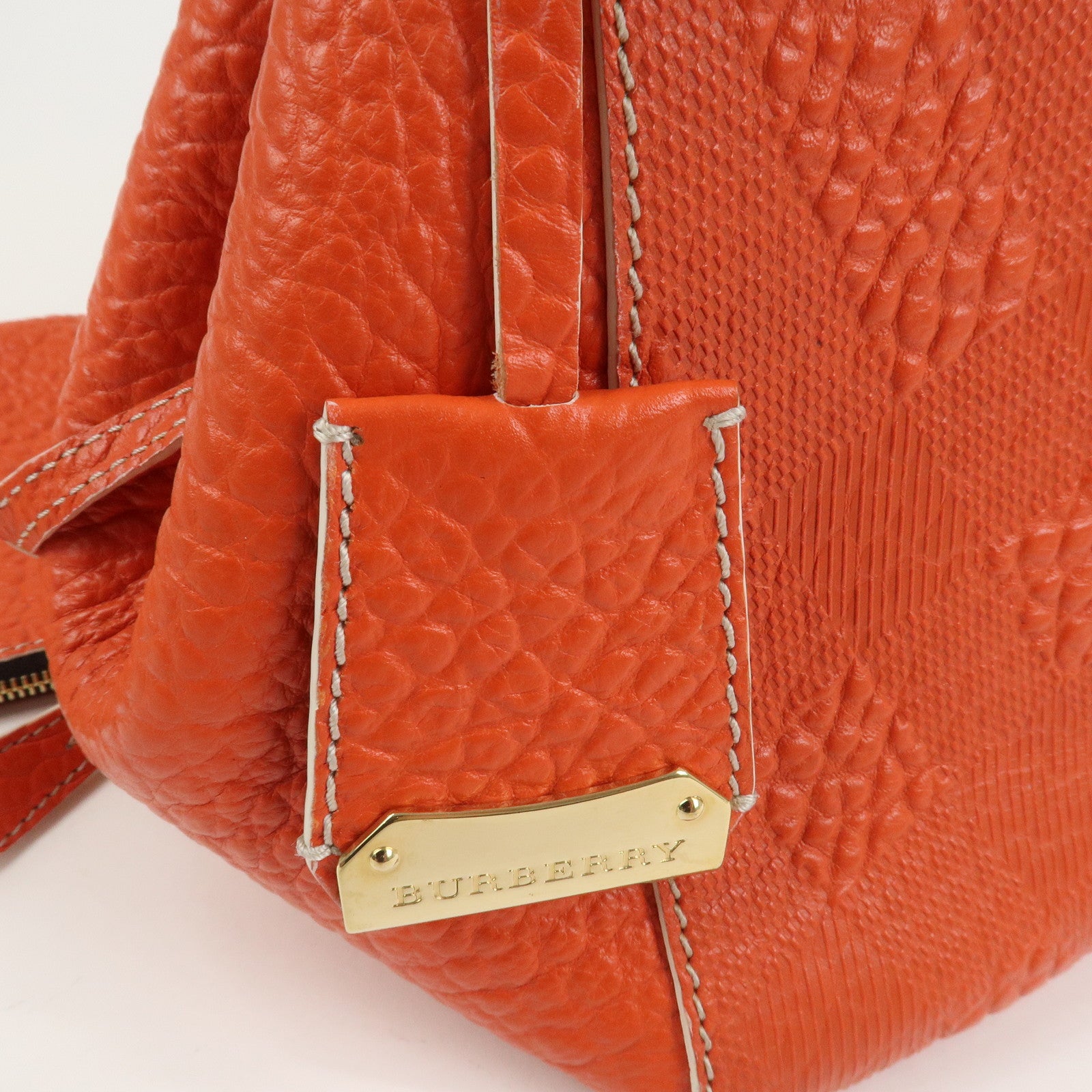 BURBERRY Logo Leather Shoulder Bag Hand Bag Orange