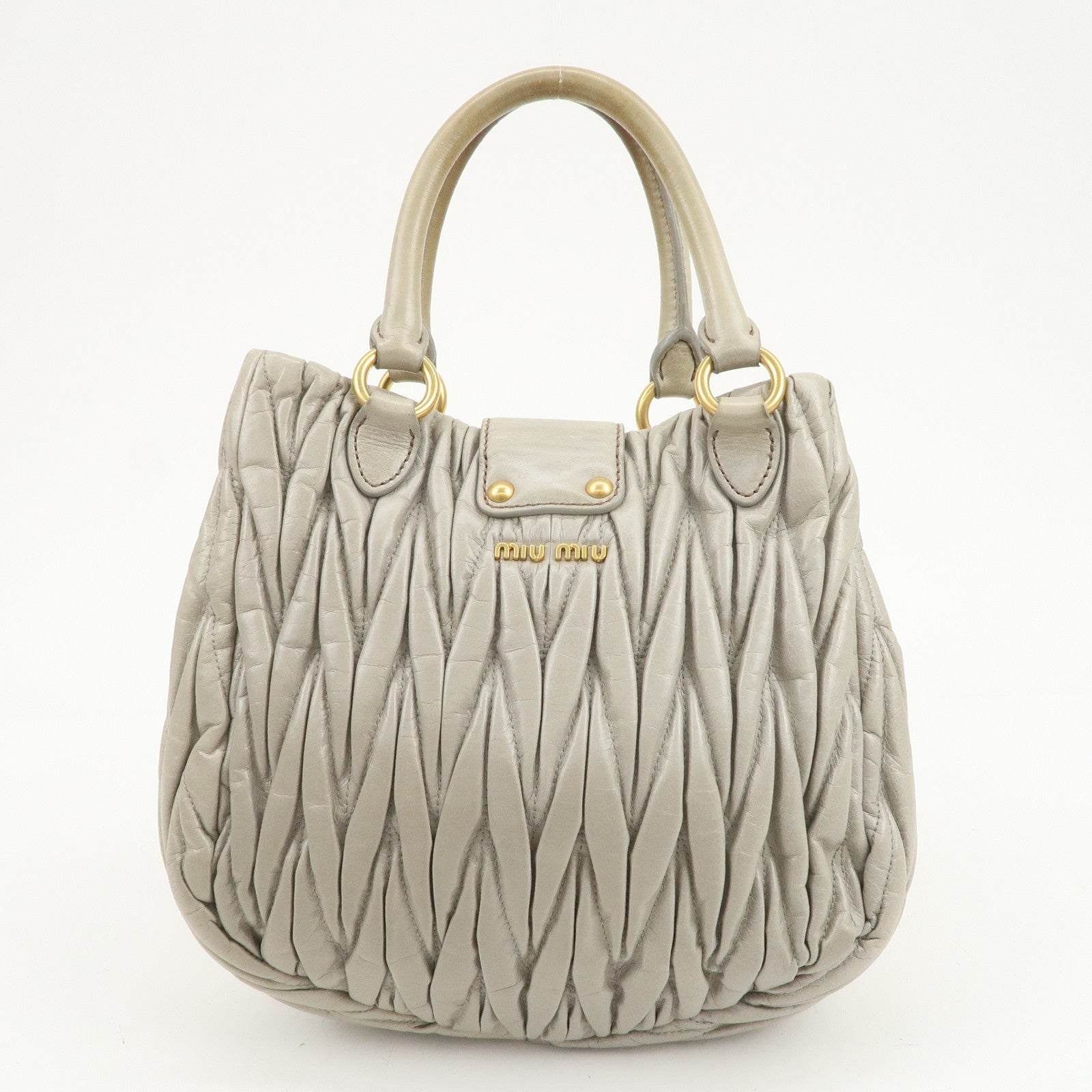MIU MIU Matelasse Logo Leather 2Way Bag Hand Bag Light Green