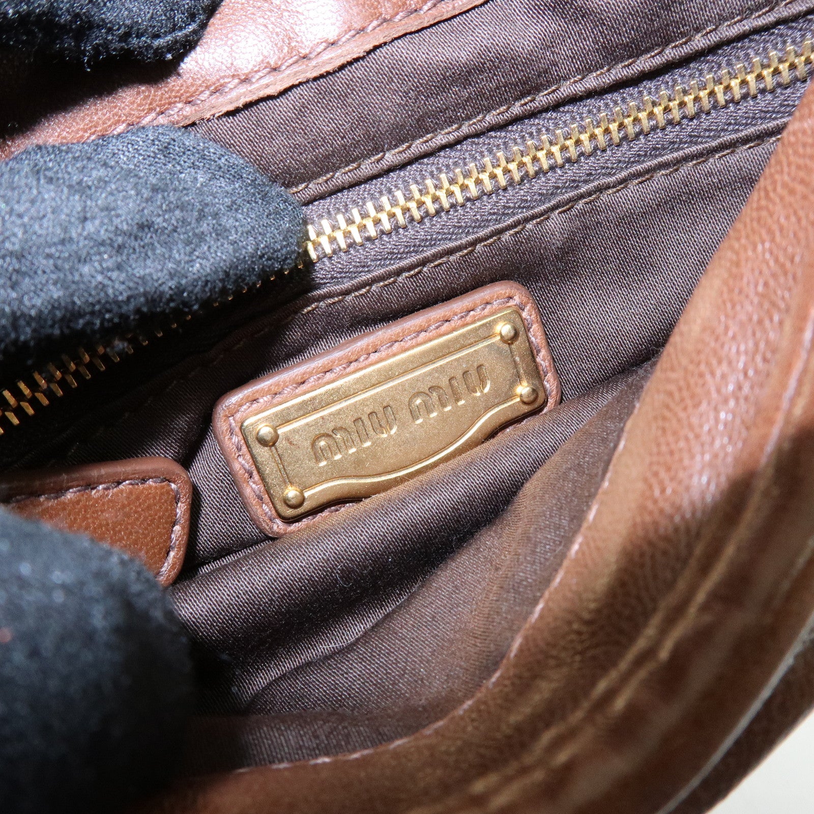 MIU MIU Matelasse Leather 2Way Bag Hand Shoulder Bag Brown 5BH188