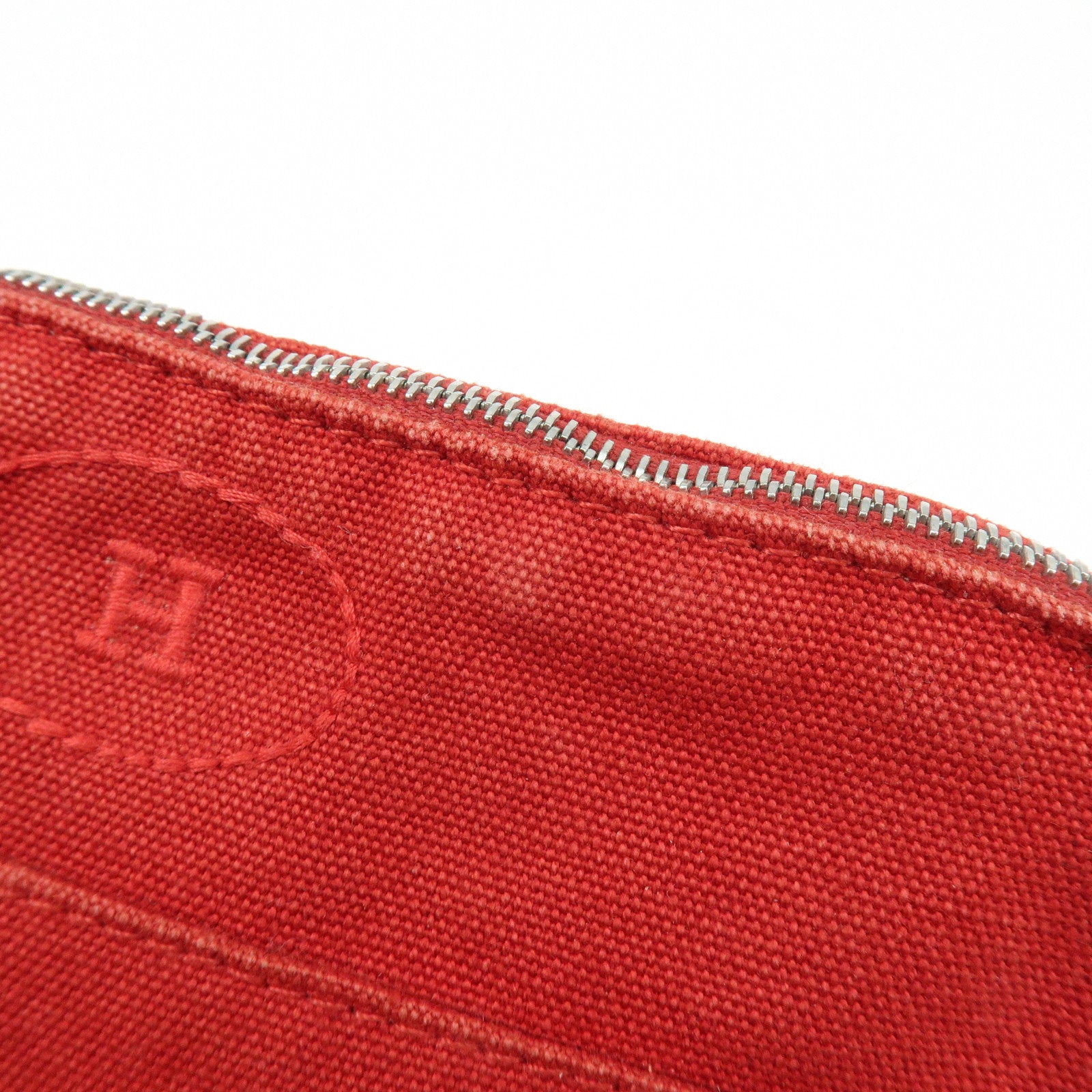 HERMES Bolide Cotton Leather Pouch Cosmetic Pouch Red