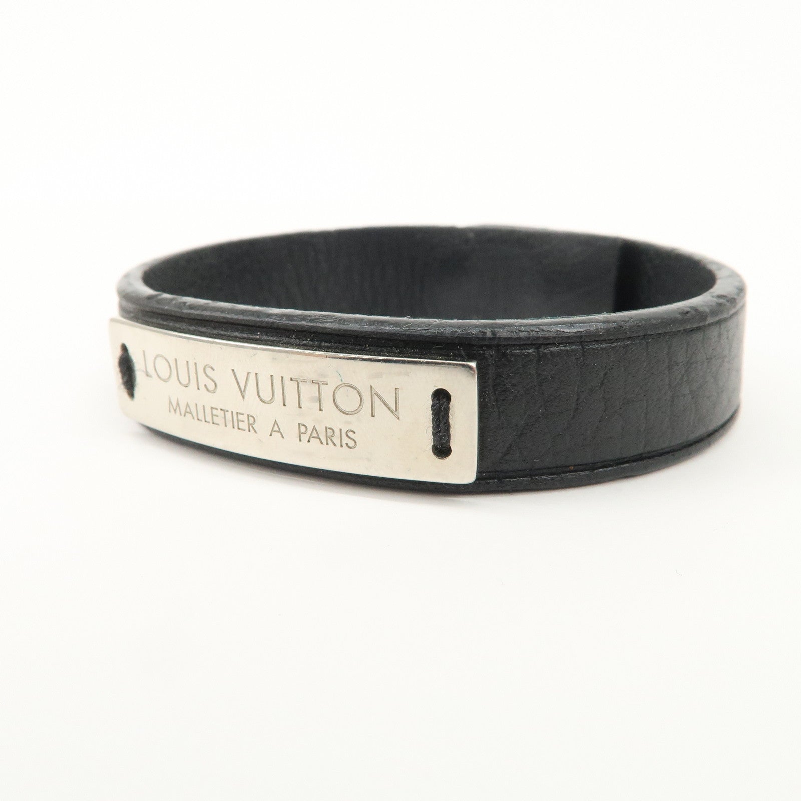 Louis Vuitton Leather Metal Bracelet Pression Black M6512