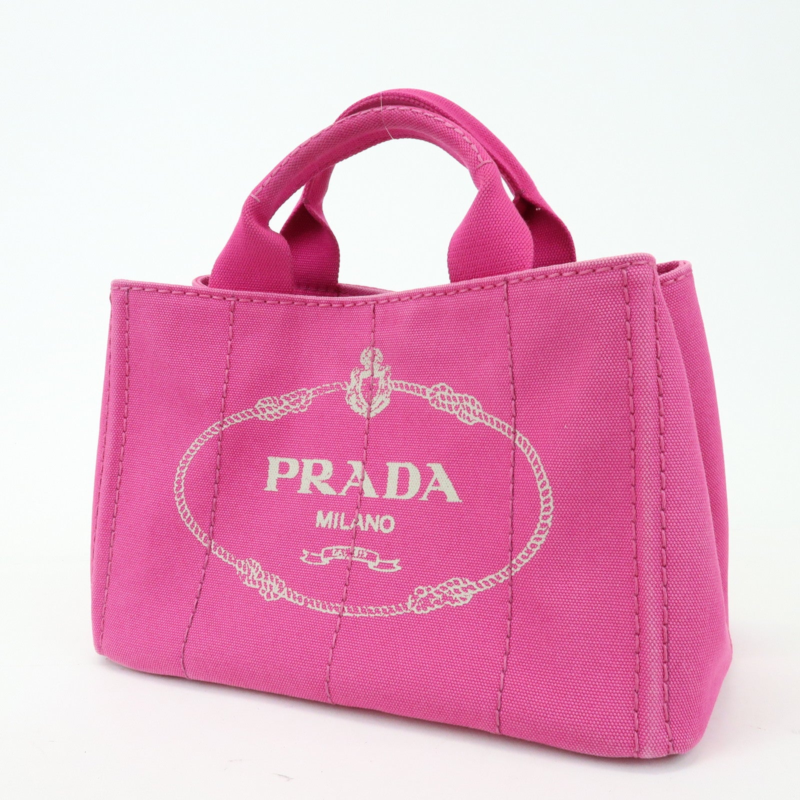 PRADA Triangle Logo Canapa Mini Canvas Tote Hand Bag Pink BN2439