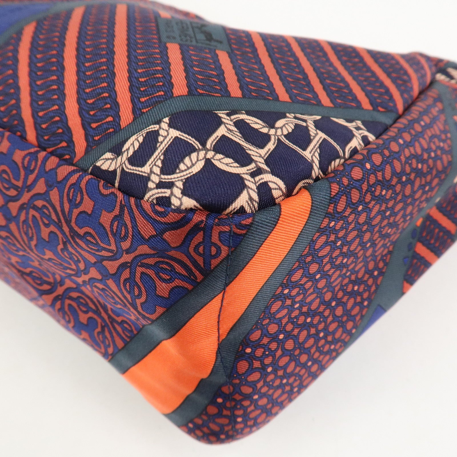 HERMES Fourbi 25 Silk Leather Drawstring Hand Bag Pouch Orange Navy