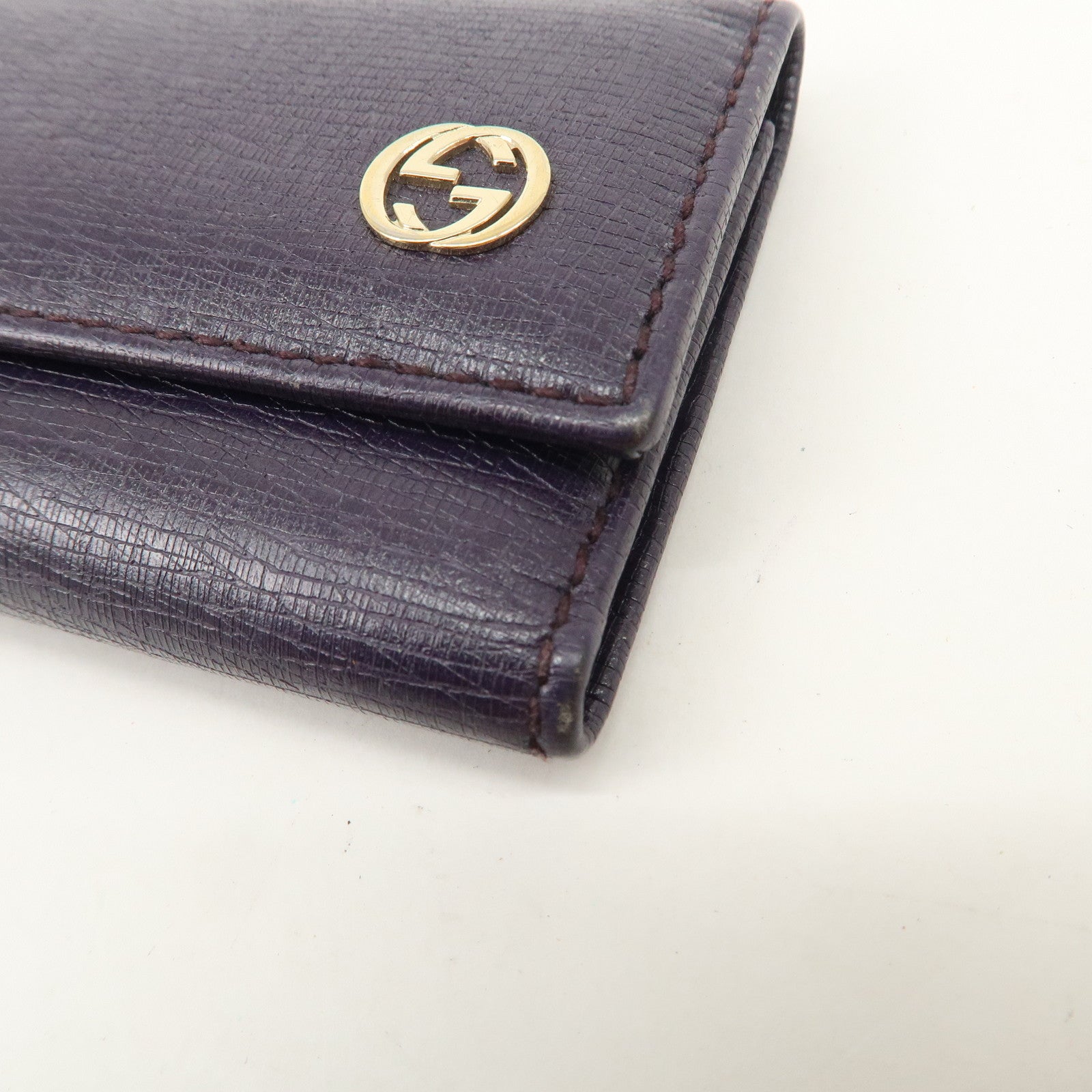 GUCCI Interlocking G Leather 6 Rings Key Case Purple 309706