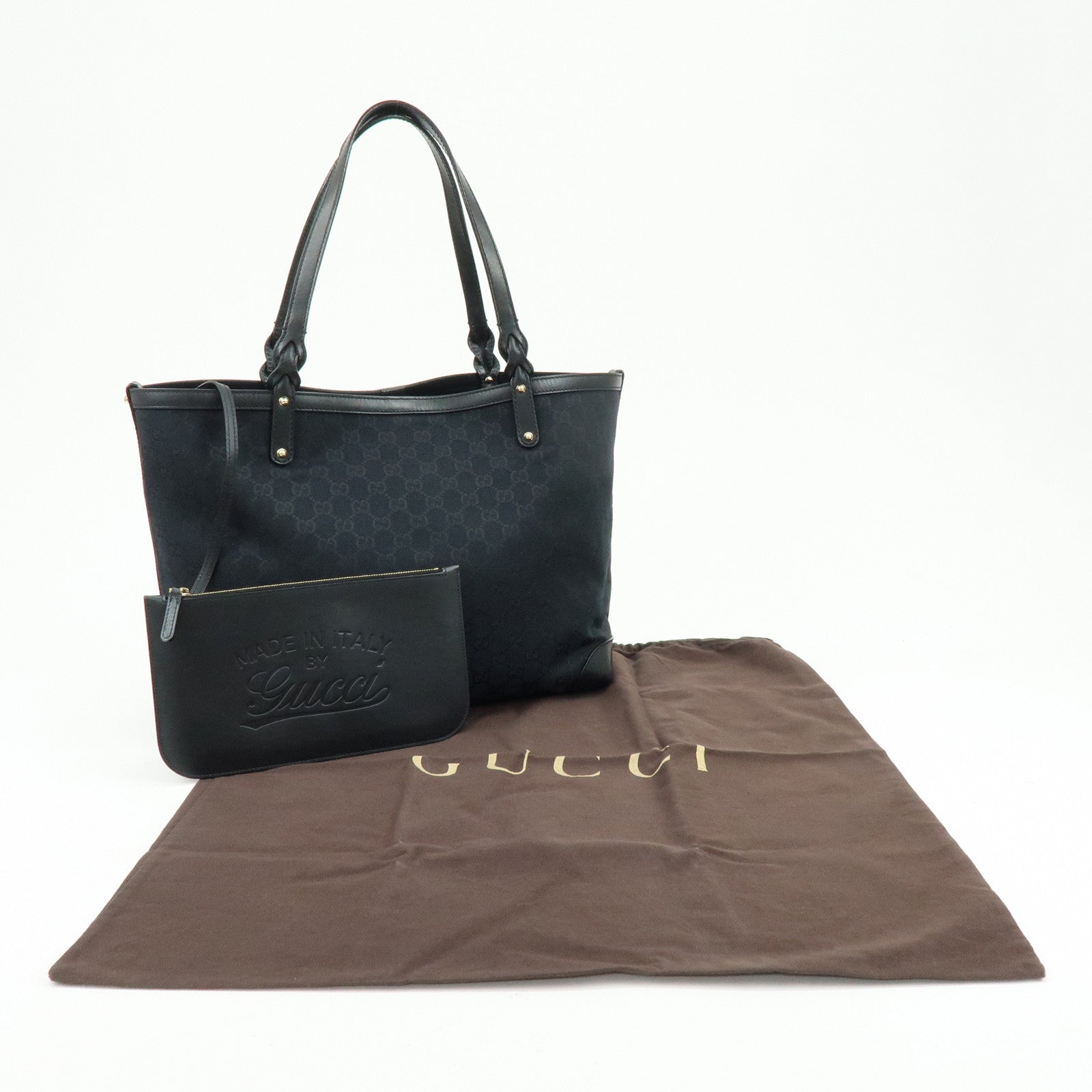 GUCCI GG Canvas Leather Tote Bag Shoulder Bag Black 247209