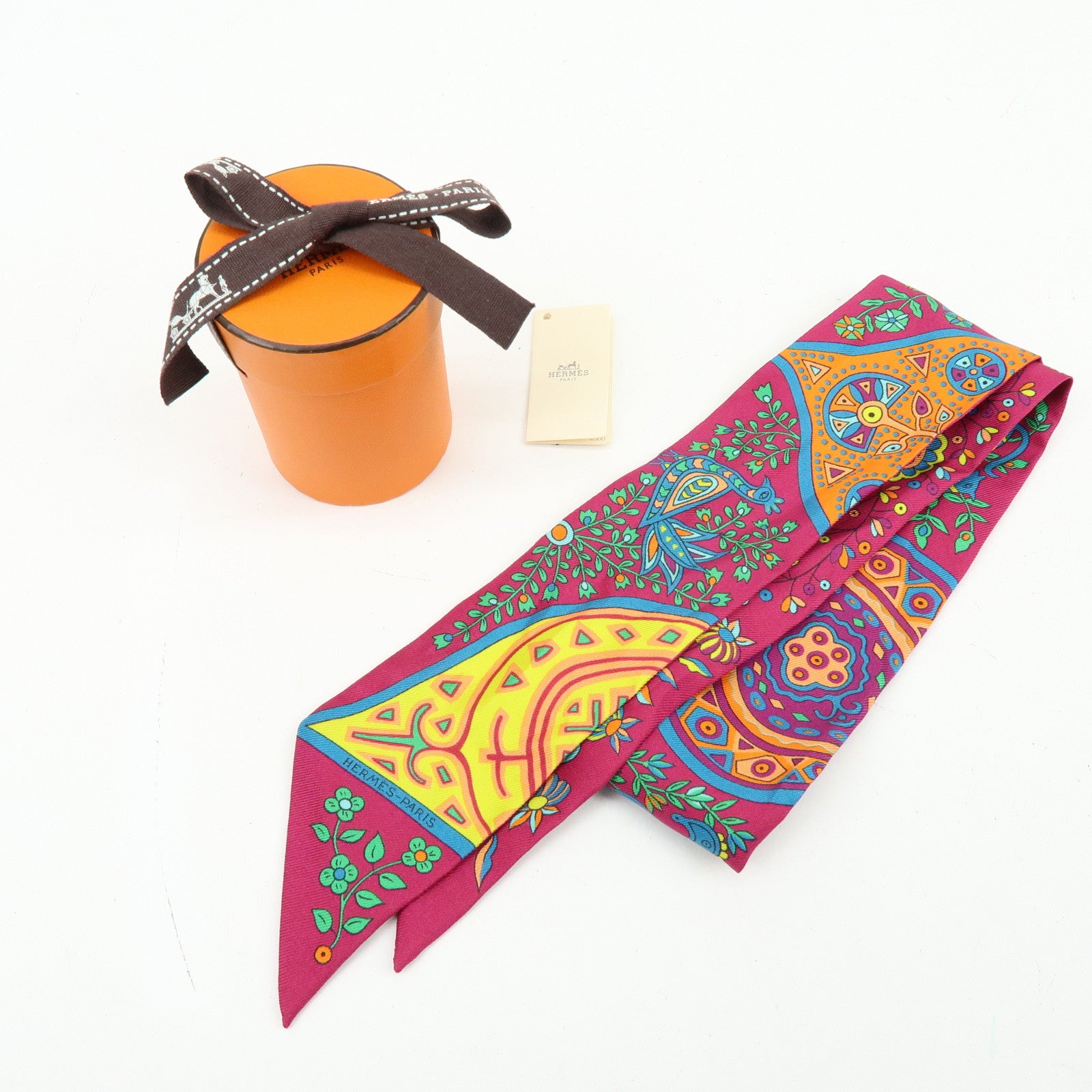 HERMES 100% Silk Twilly LARBRE DE VIE Flower Print Purple
