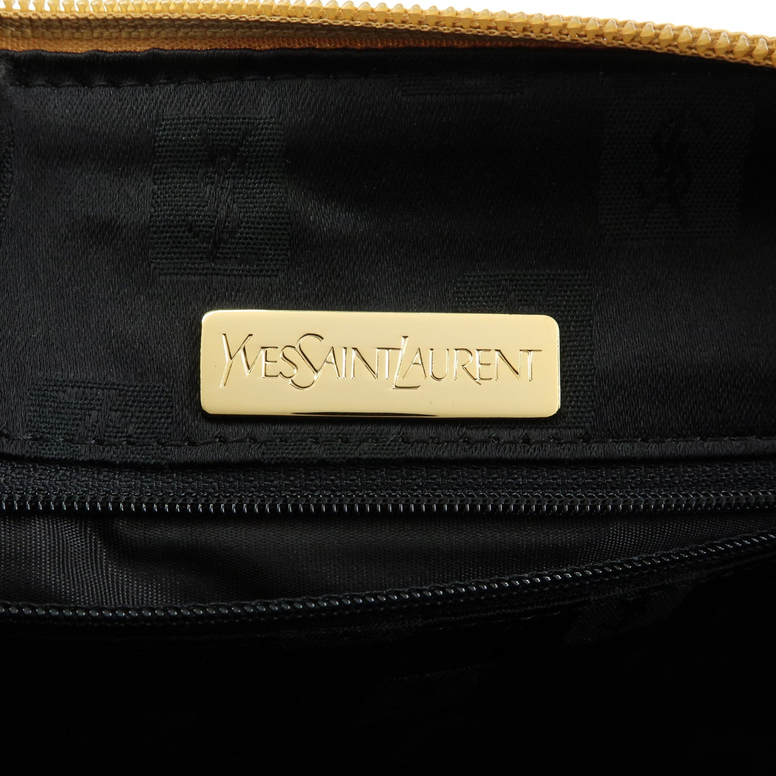 SAINT LAURENT PARIS PVC Leather Mini Boston Bag Hand Bag Navy Camel