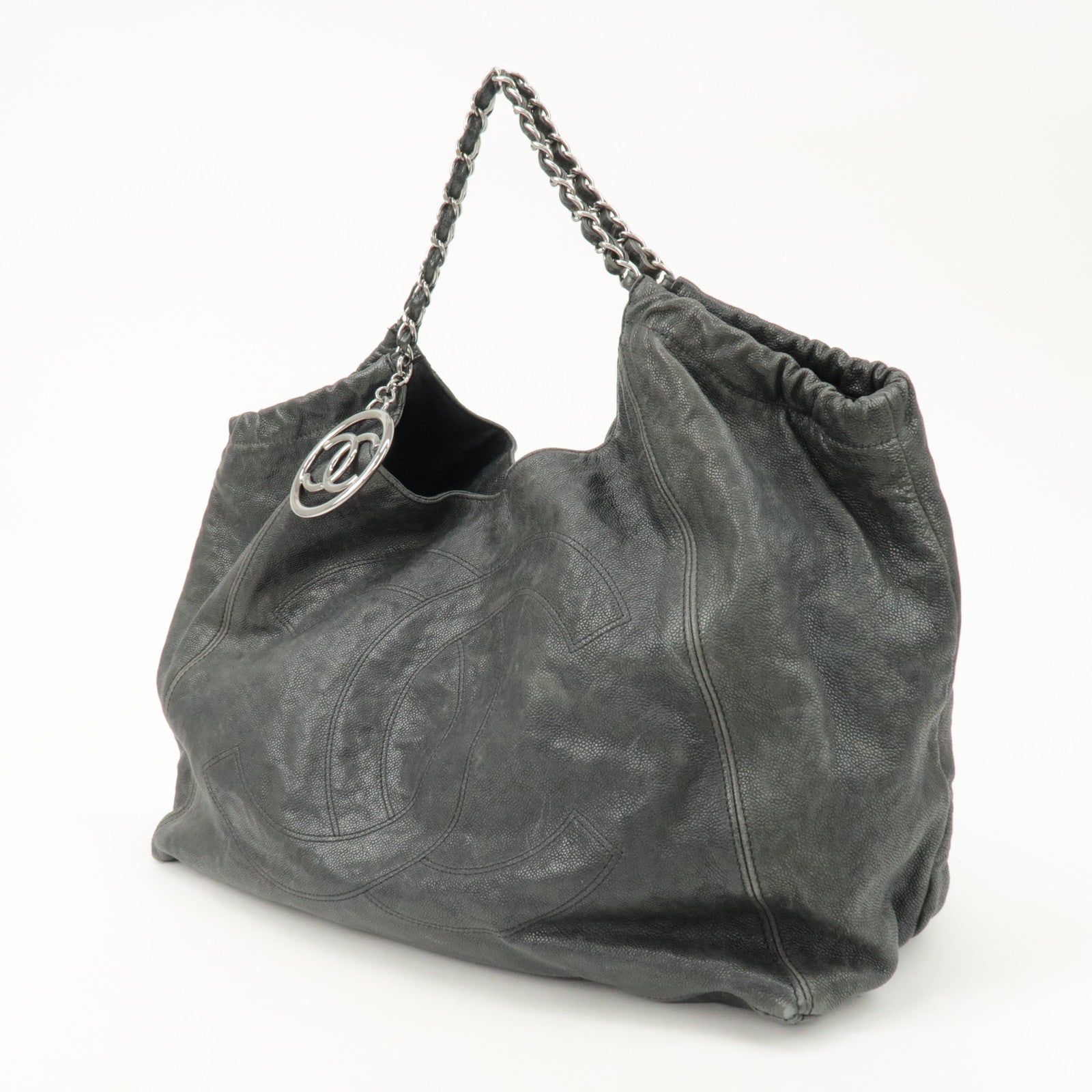 CHANEL COCO Cabus GM Caviarskin Chain Shoulder Bag Black A33450 Used