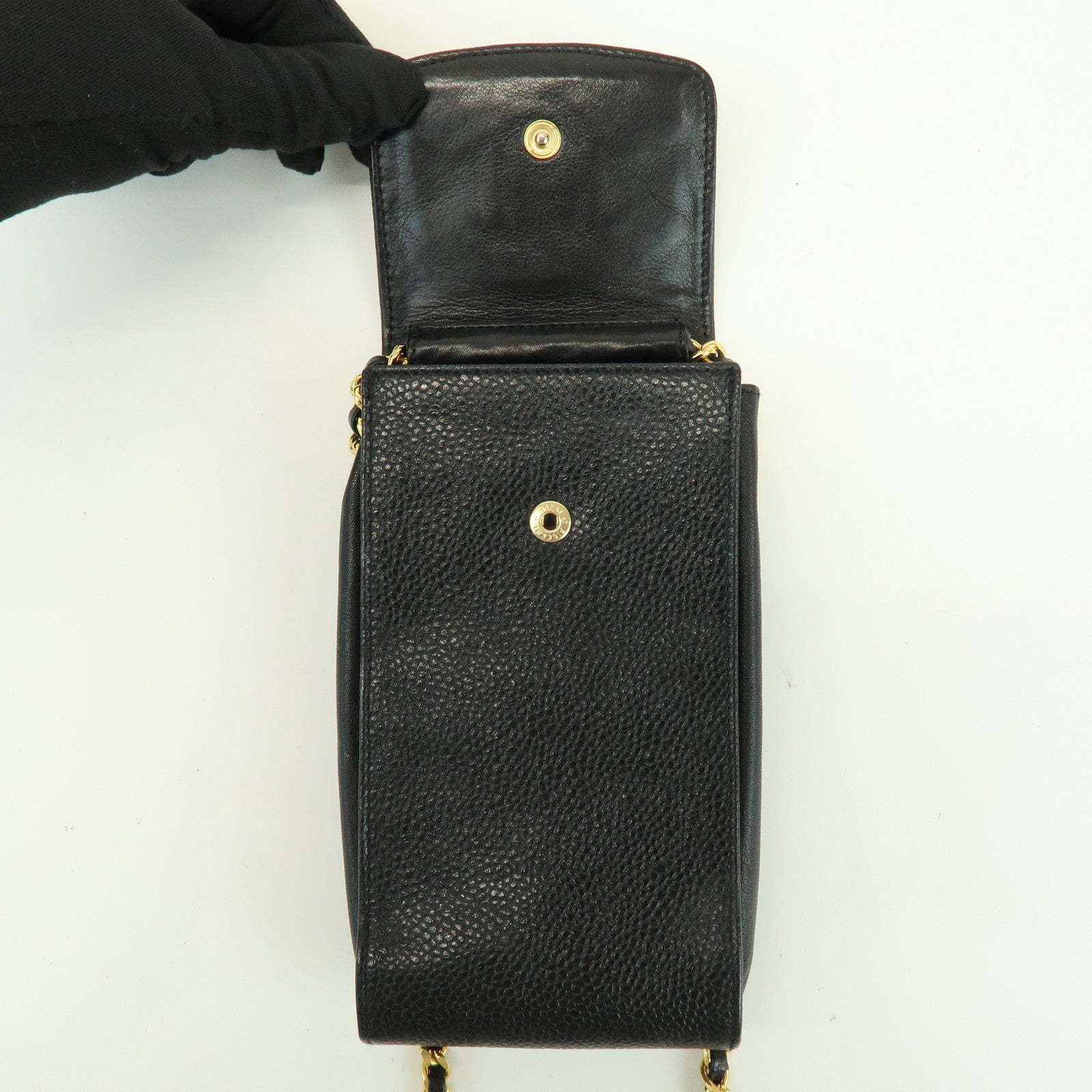 CHANEL COCO Mark Caviarskin Chain Shoulder Phone Case Black