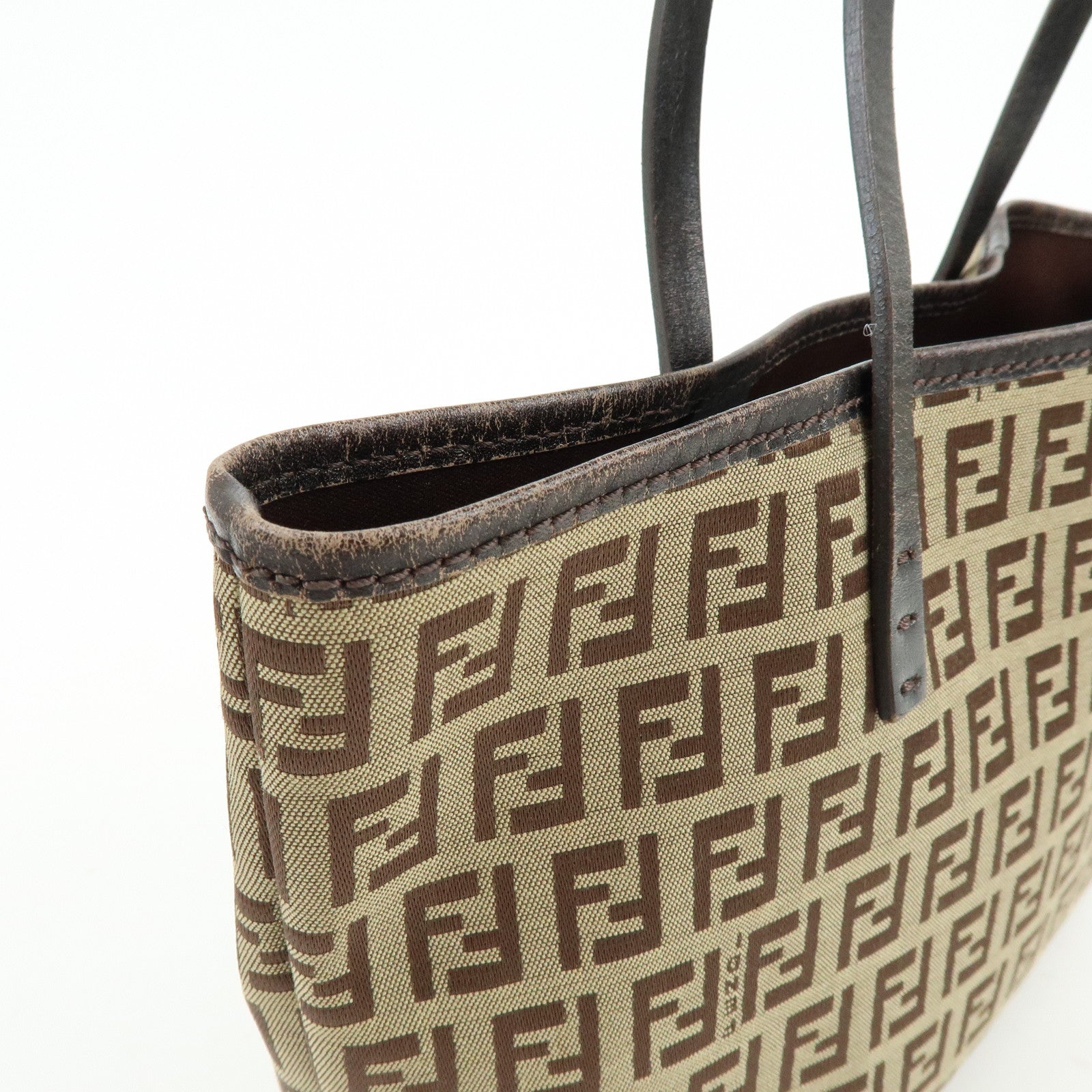 FENDI Zucchino Canvas Leather Mini Tote Bag Hand Bag Brown