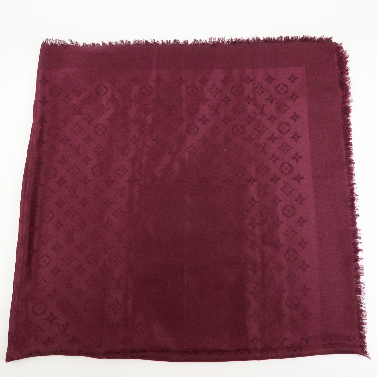 Louis Vuitton Monogram Shawl Silk Wool Large Scarf Burgundy M71359