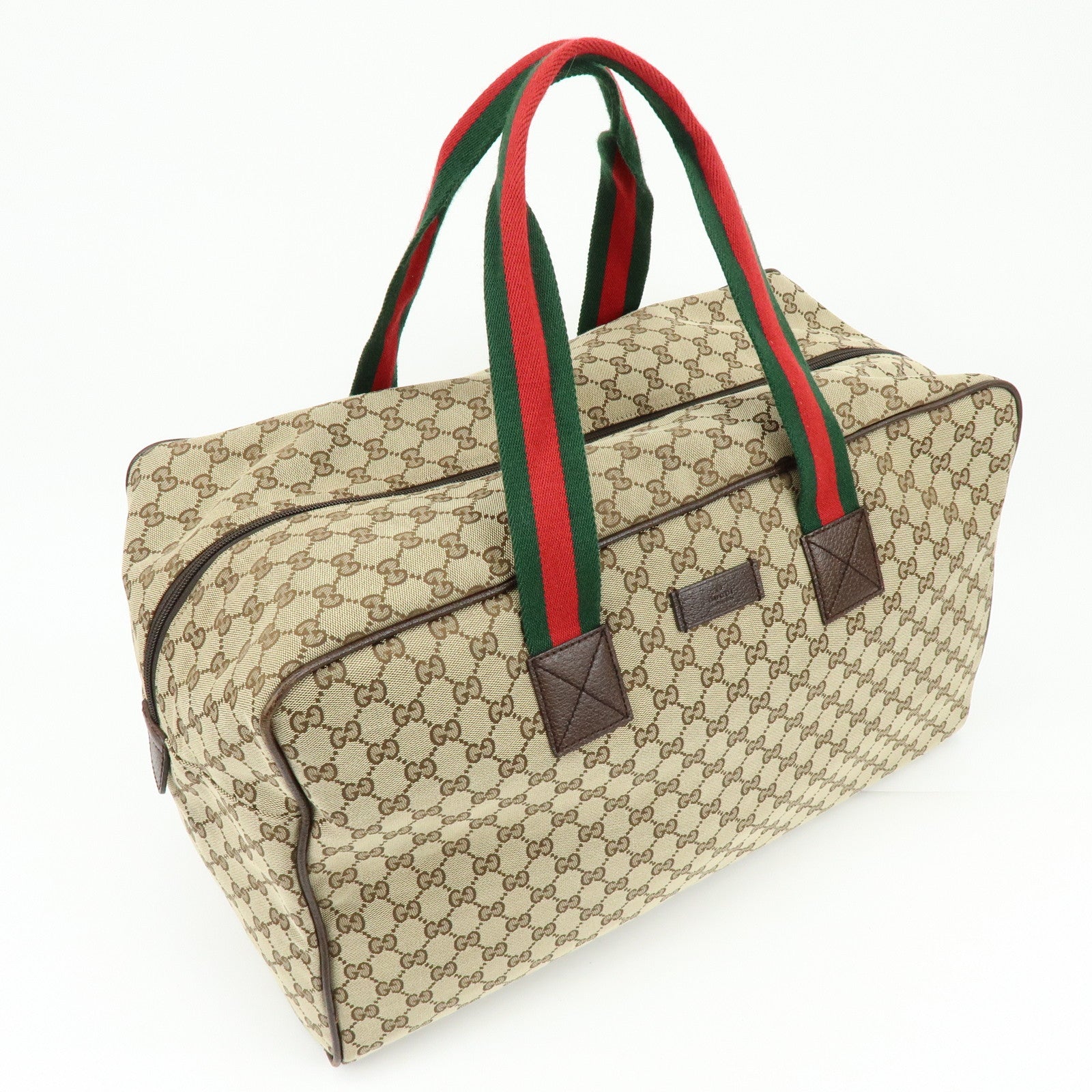 GUCCI Sherry GG Canvas Leather Boston Bag Beige Brown 146310