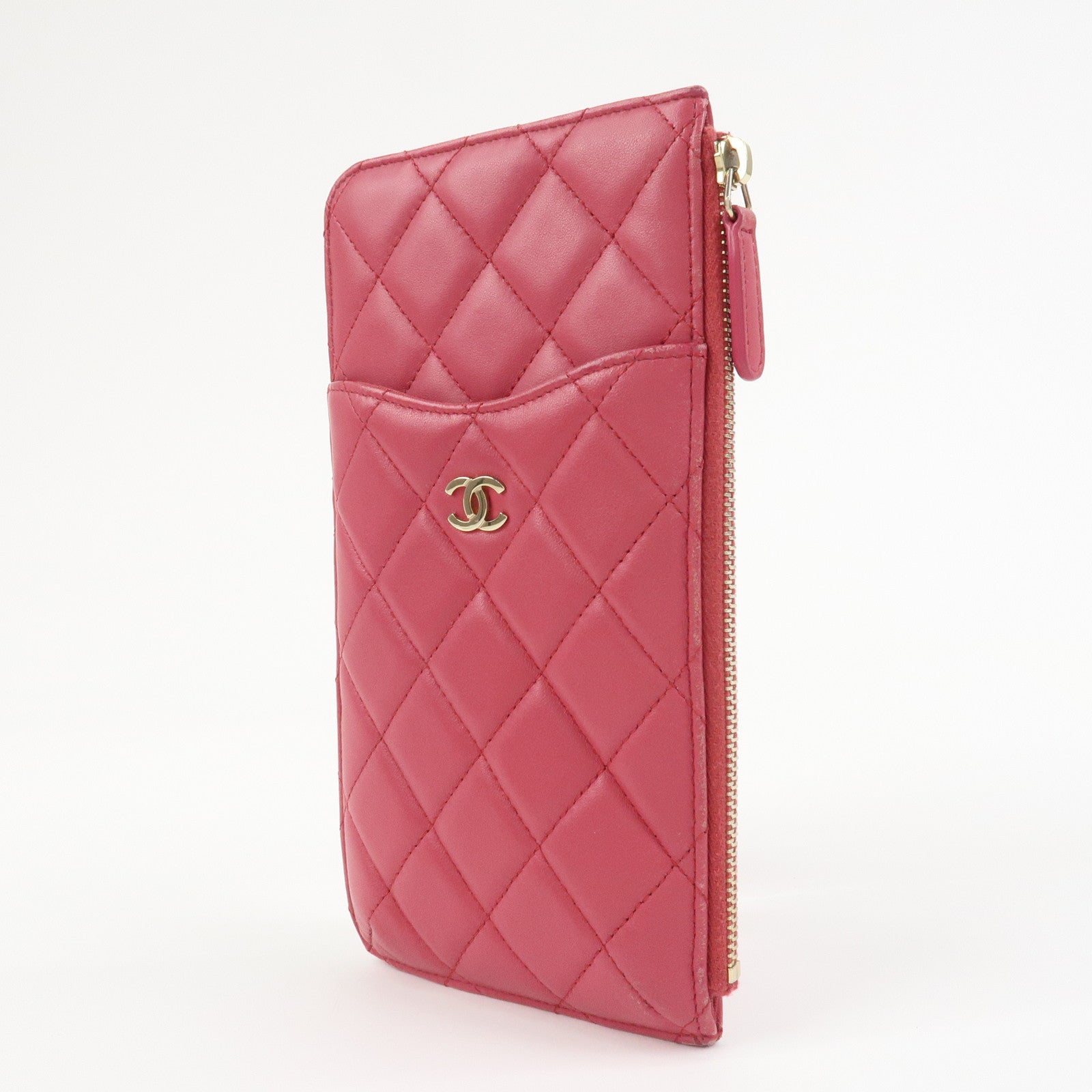 CHANEL COCO Mark Matelasse Lamb Skin Card Fragment Case Pink AP0225