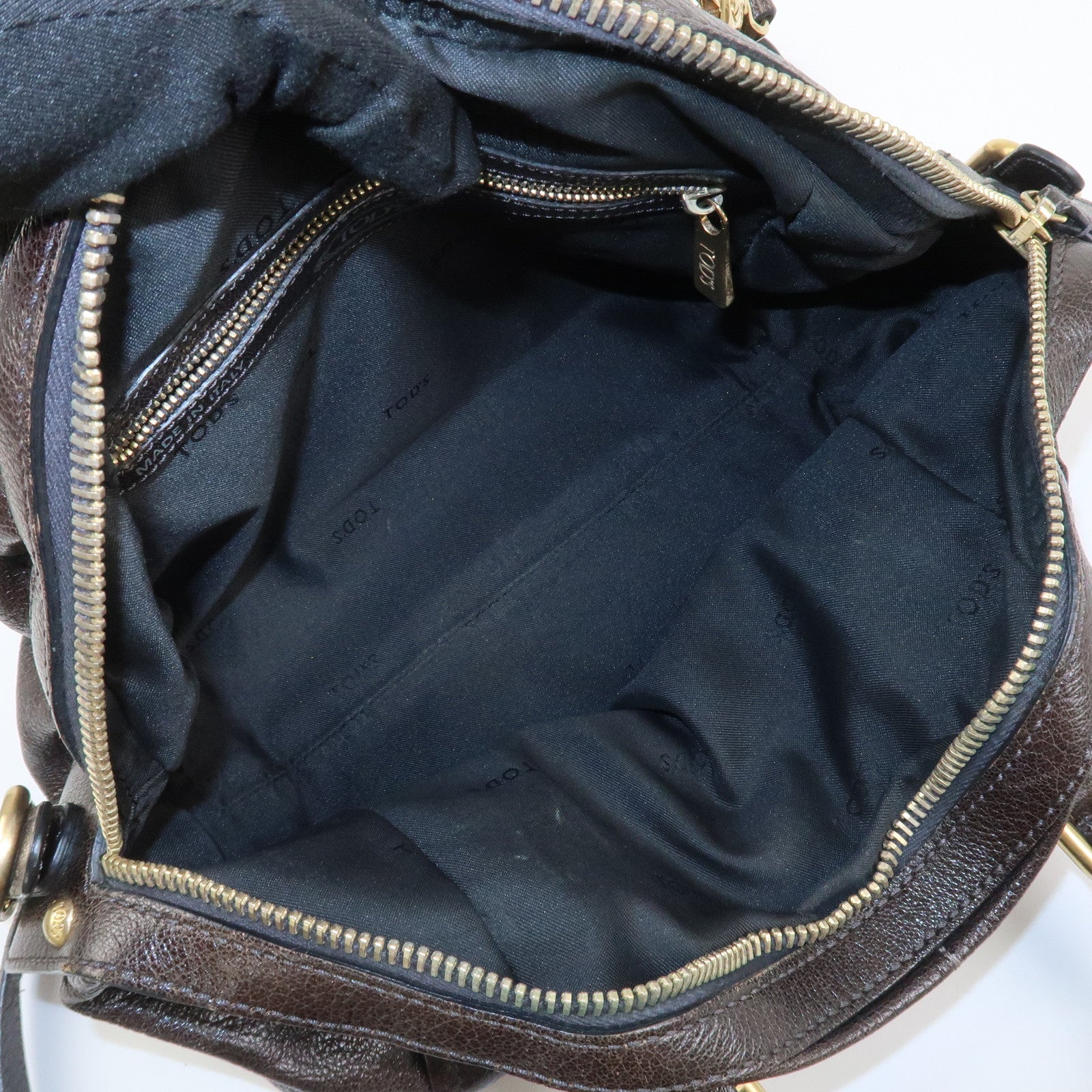 TOD'S G Line Leather 2Way Bag Hand Bag Shoulder Bag Dark Brown