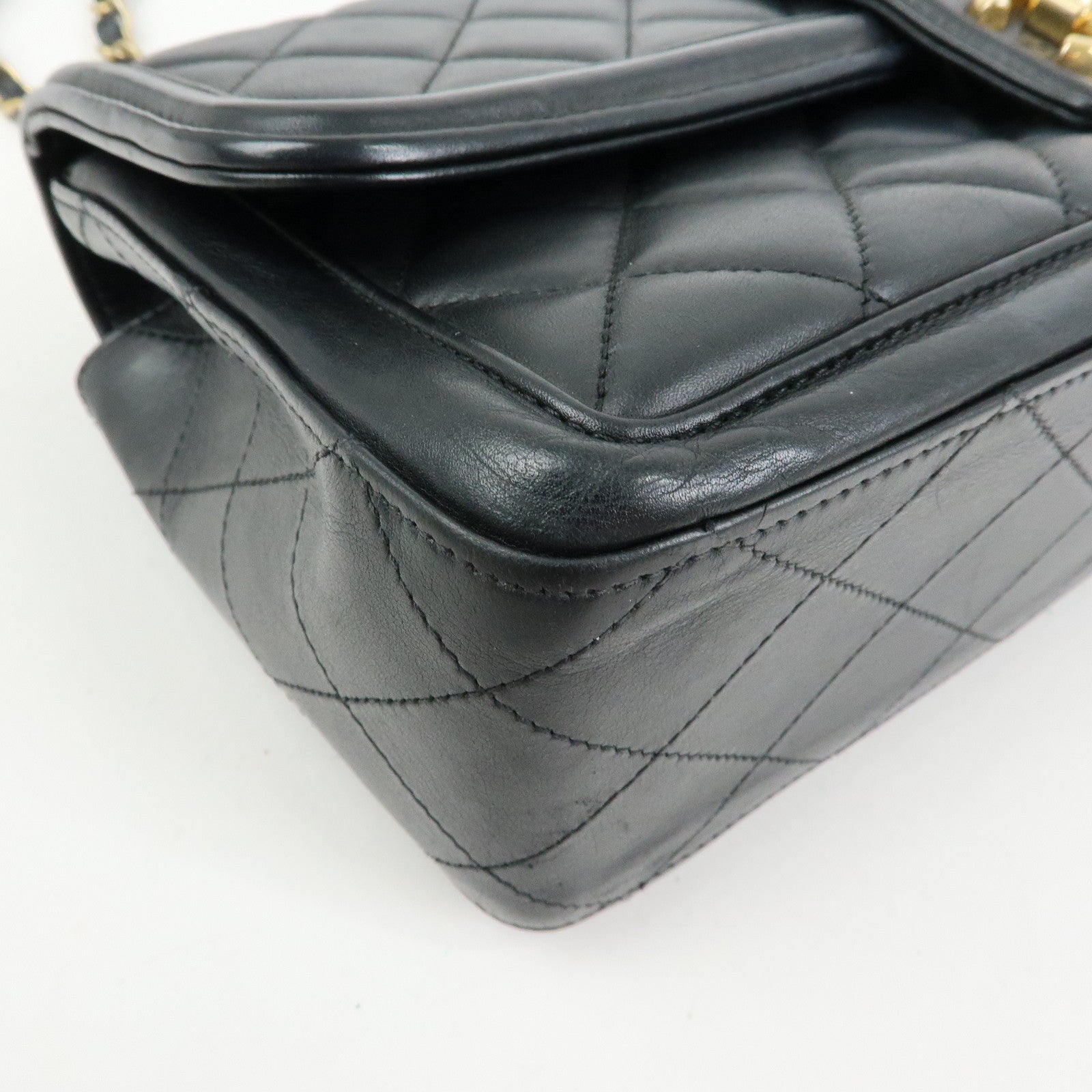 CHANEL Matelasse Lamb Skin Double Chain Single Flap Shoulder Bag